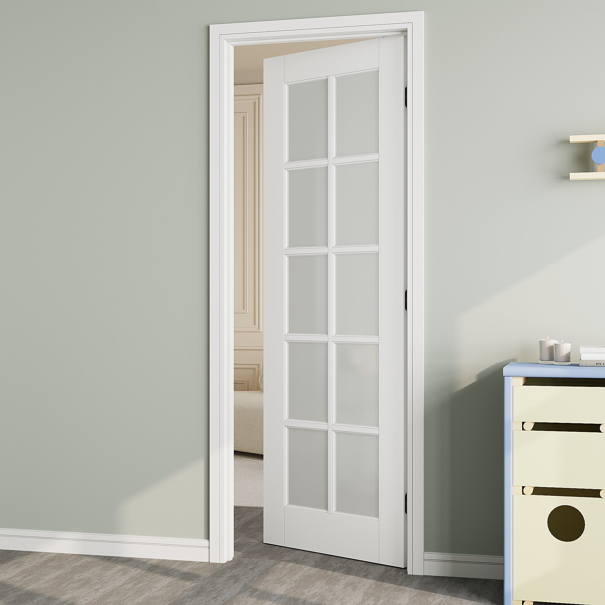 Ark Design 10-Lite Frosted Glass Door Slab with/without Prehung Kit, White