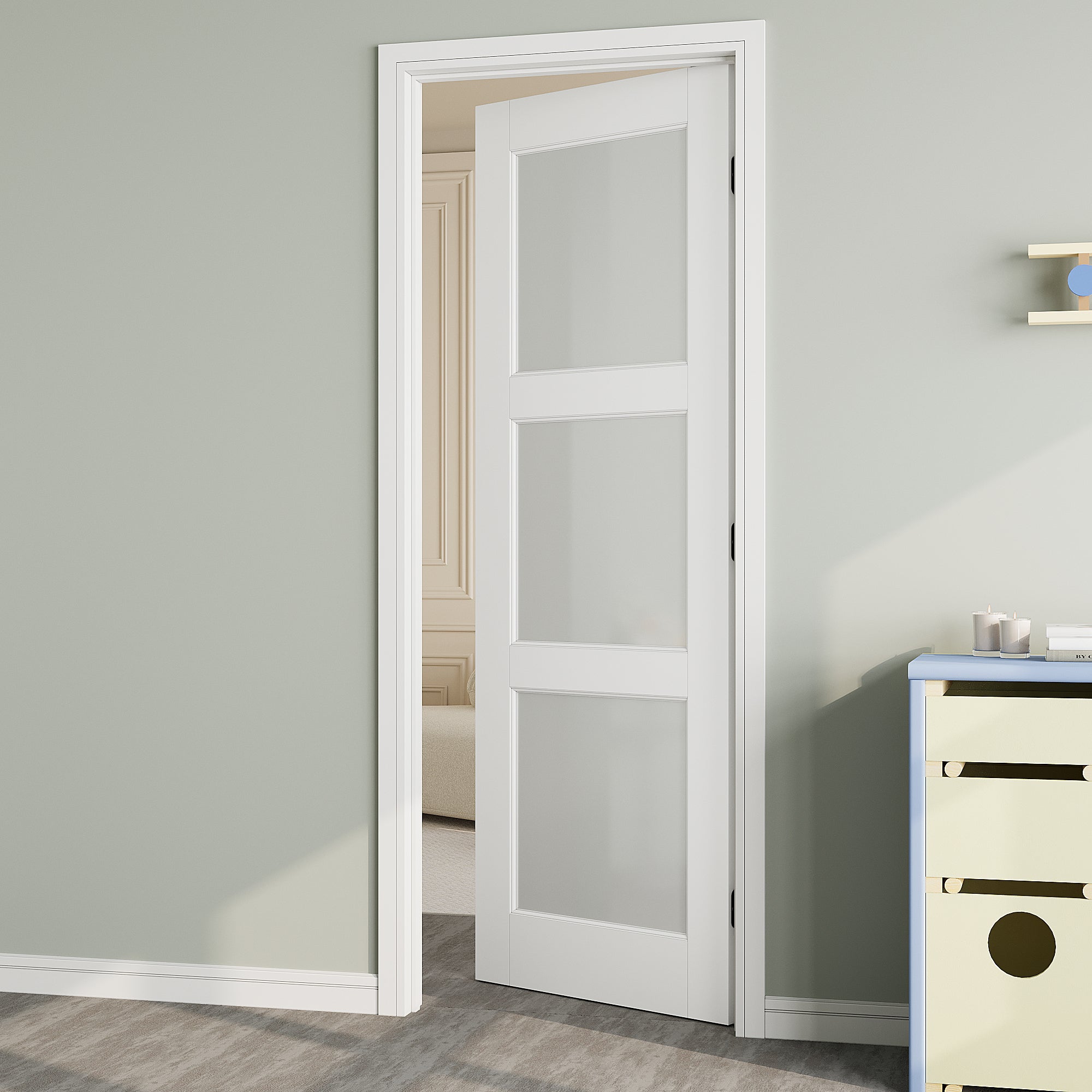 Ark Design 3-Lite Frosted Glass Door Slab with/without Prehung Kit, White