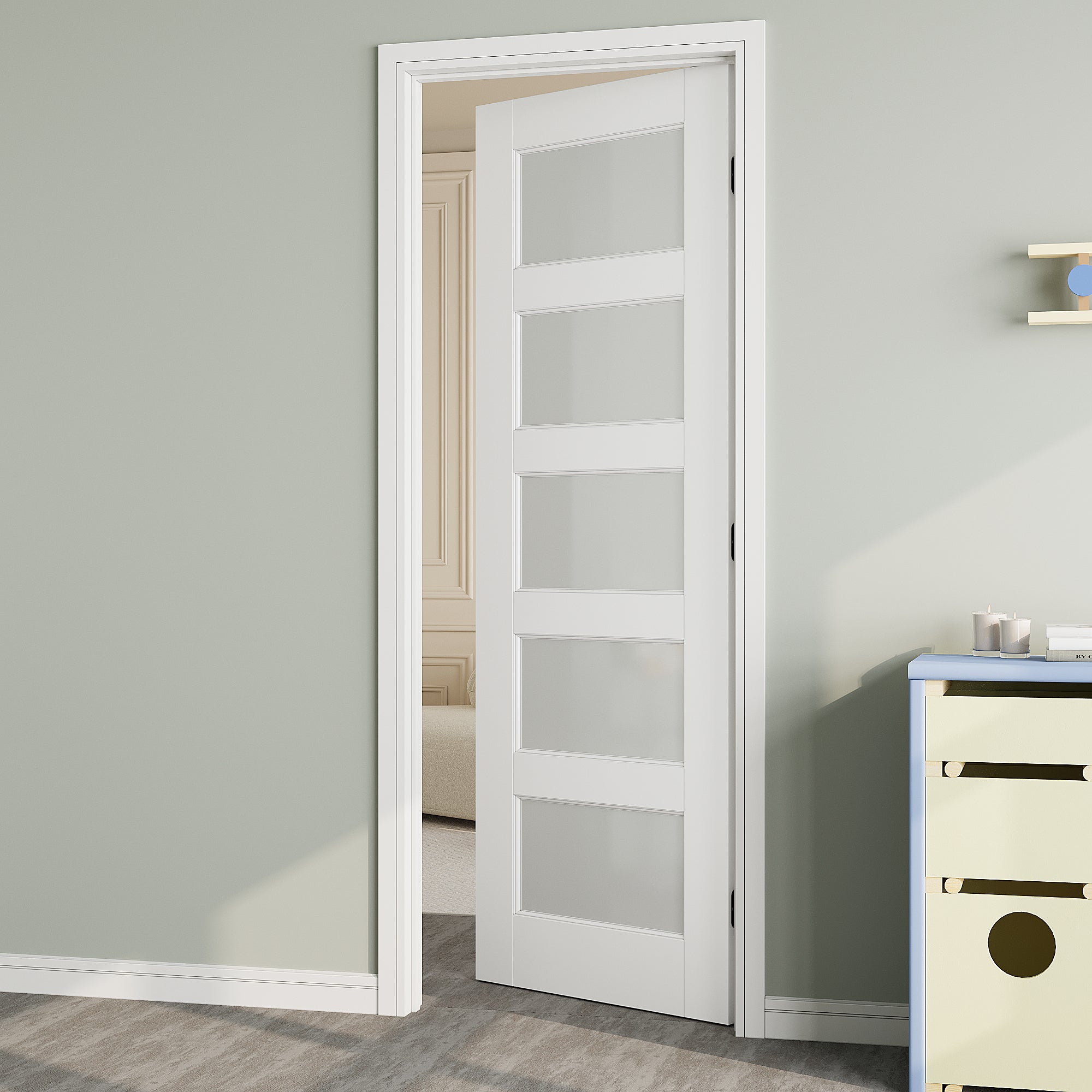 Ark Design 5-Lite Frosted Glass Door Slab with/without Prehung Kit, White