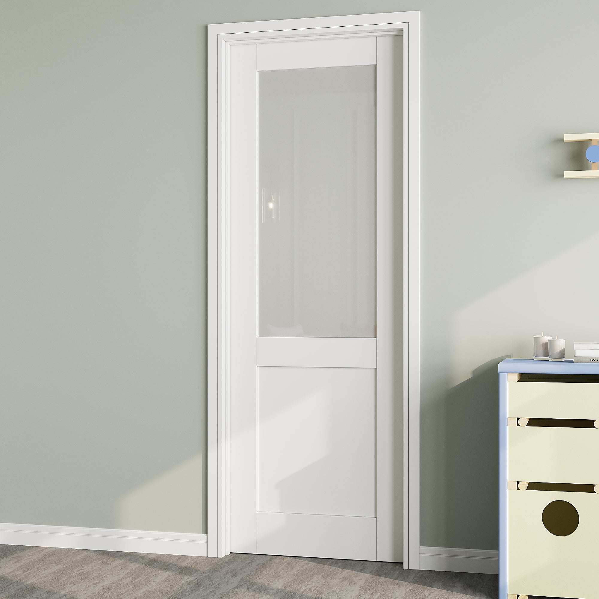 Ark Design Half Lite Frosted Glass Door Slab with/without Prehung Kit, White