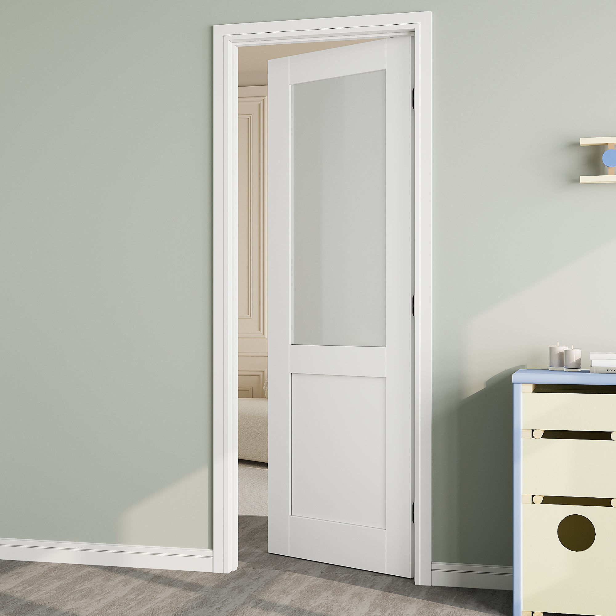 Ark Design Half Lite Frosted Glass Door Slab with/without Prehung Kit, White