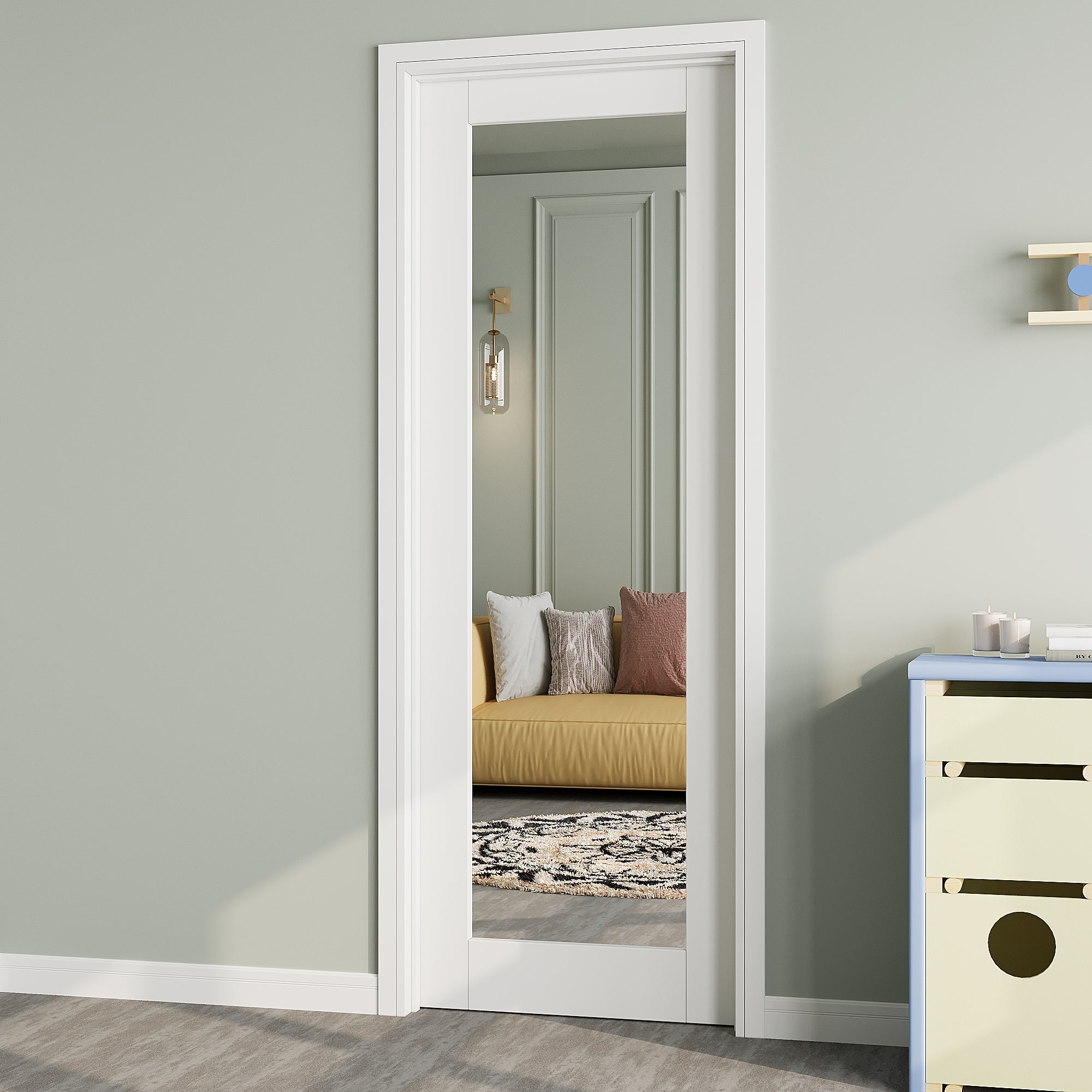 Ark Design 1-Lite One Side Mirror Door Slab with/without Prehung Kit, White