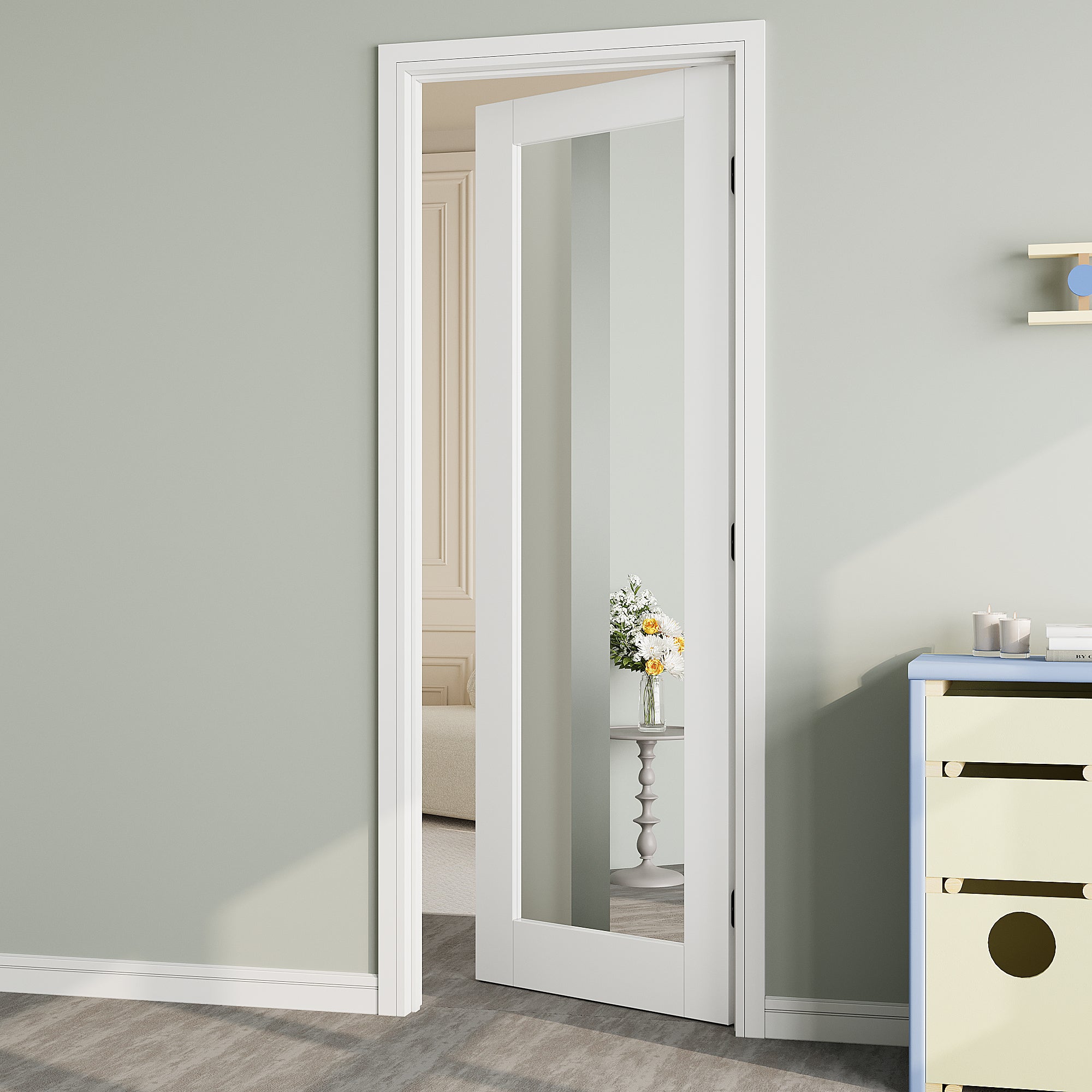Ark Design 1-Lite One Side Mirror Door Slab with/without Prehung Kit, White