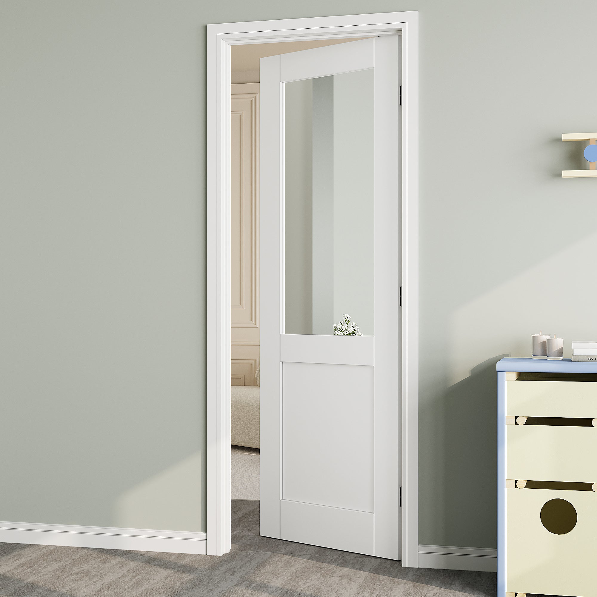 Ark Design Half-Lite Mirror Door Slab with/without Prehung Kit, White