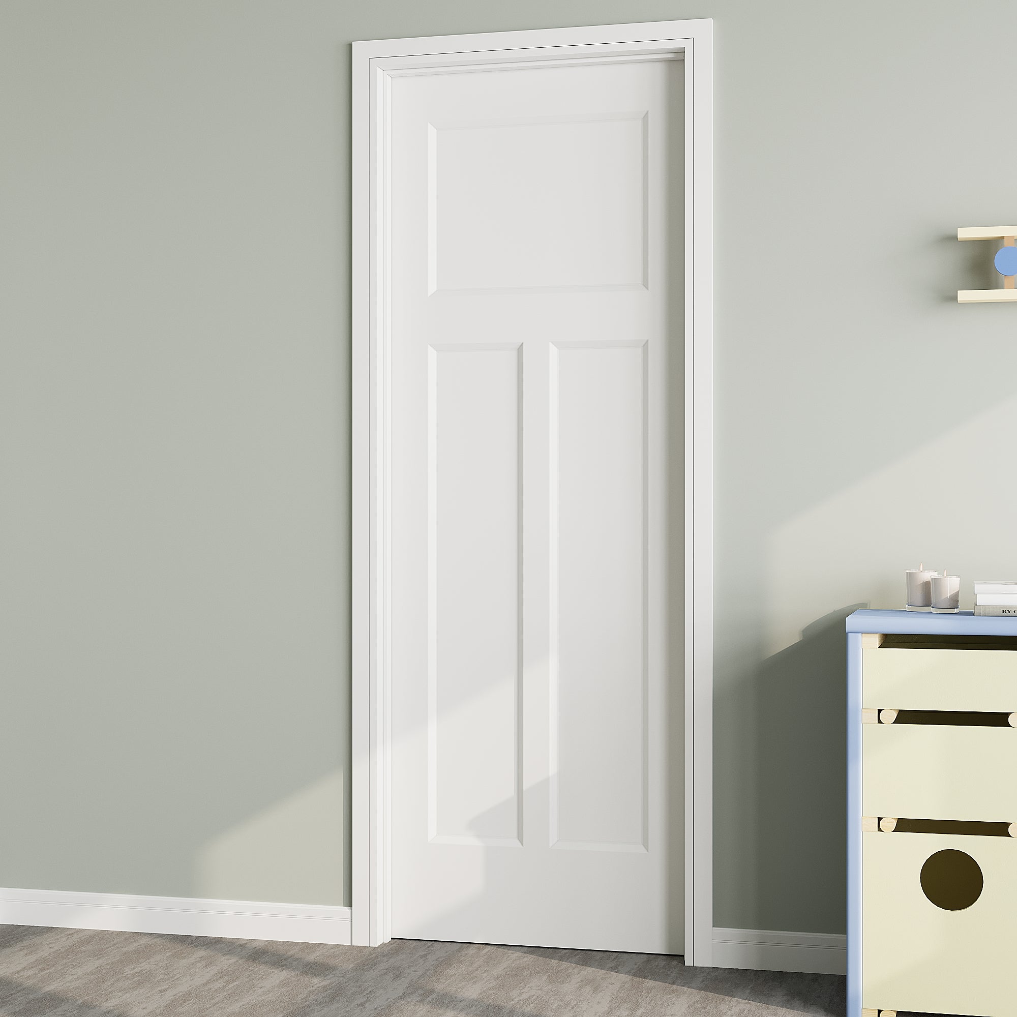 Ark Design Molded 3-Lite Panel Door Slab with/without Prehung Kit, White