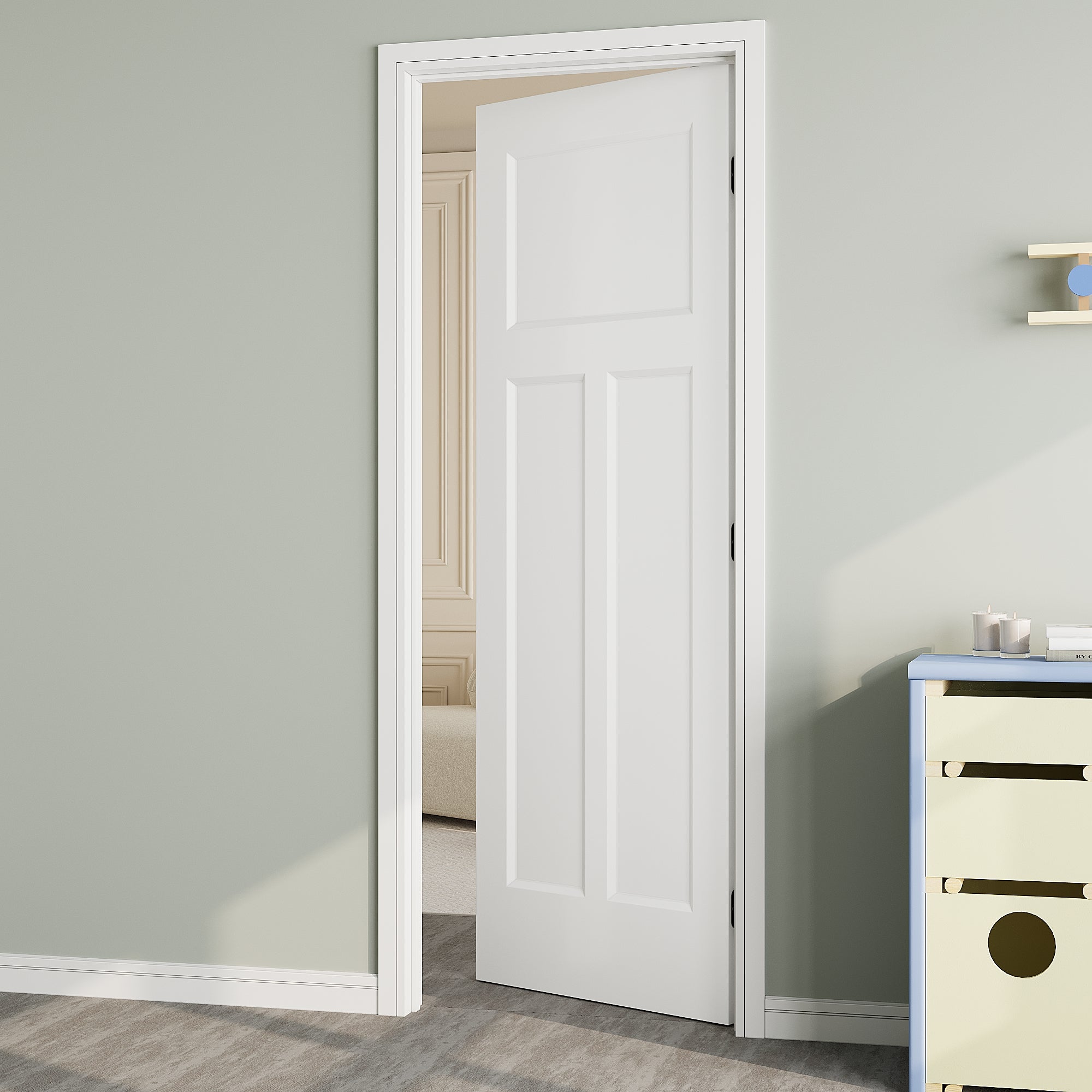 Ark Design Molded 3-Lite Panel Door Slab with/without Prehung Kit, White