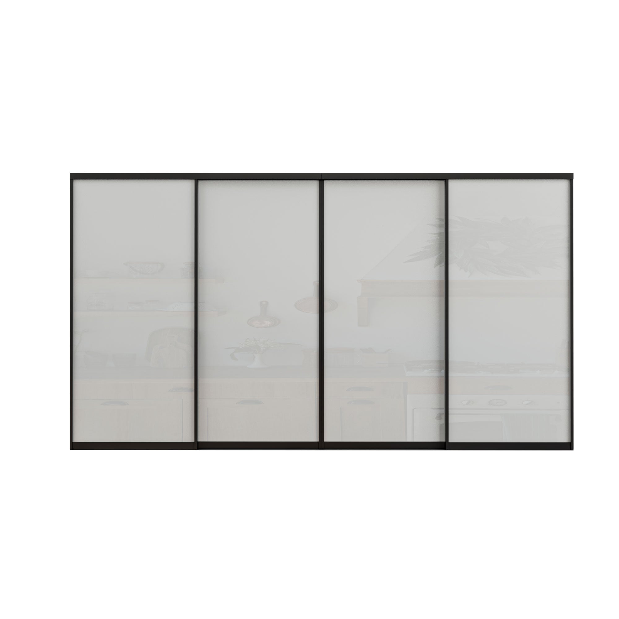 Ark Design 1-Lite Tempered Frosted Glass Bypass Sliding Closet Door with Hardware Kit,Black Aluminum Frame