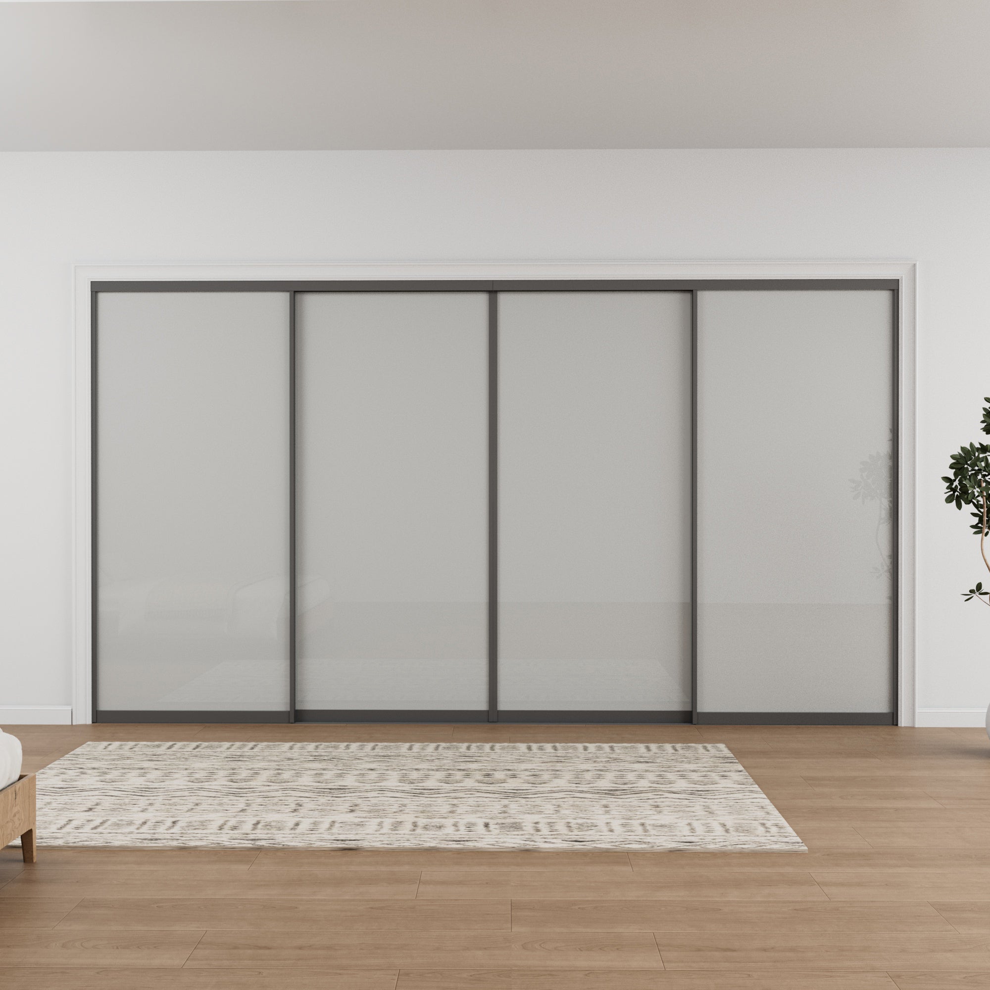 Ark Design 1-Lite Tempered Frosted Glass Bypass Sliding Closet Door with Hardware Kit,Black Aluminum Frame