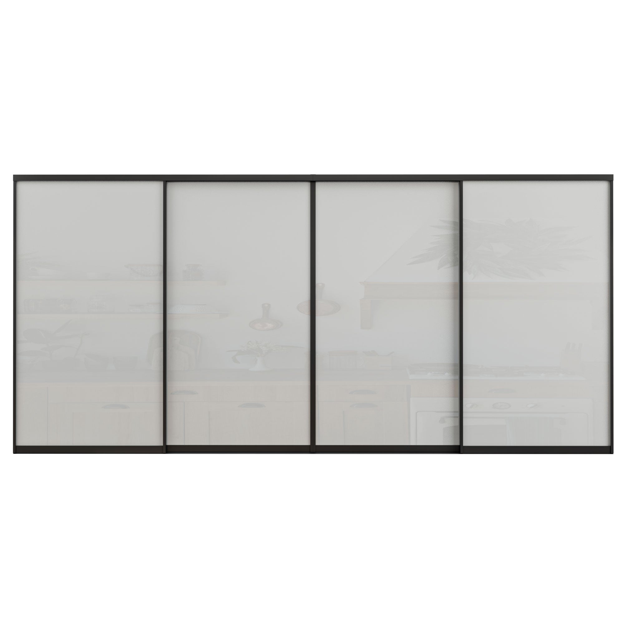 Ark Design 1-Lite Tempered Frosted Glass Bypass Sliding Closet Door with Hardware Kit,Black Aluminum Frame