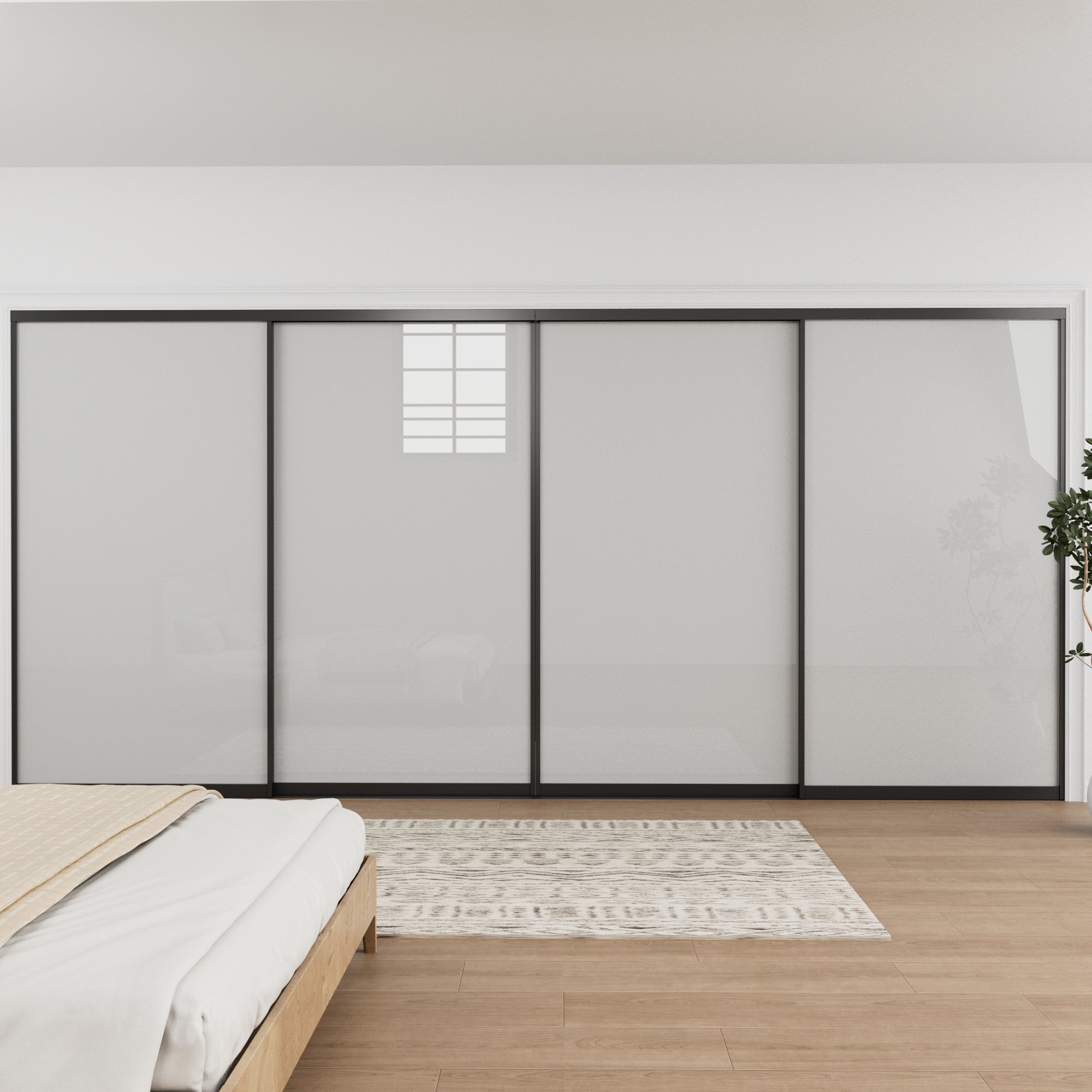 Ark Design 1-Lite Tempered Frosted Glass Bypass Sliding Closet Door with Hardware Kit,Black Aluminum Frame