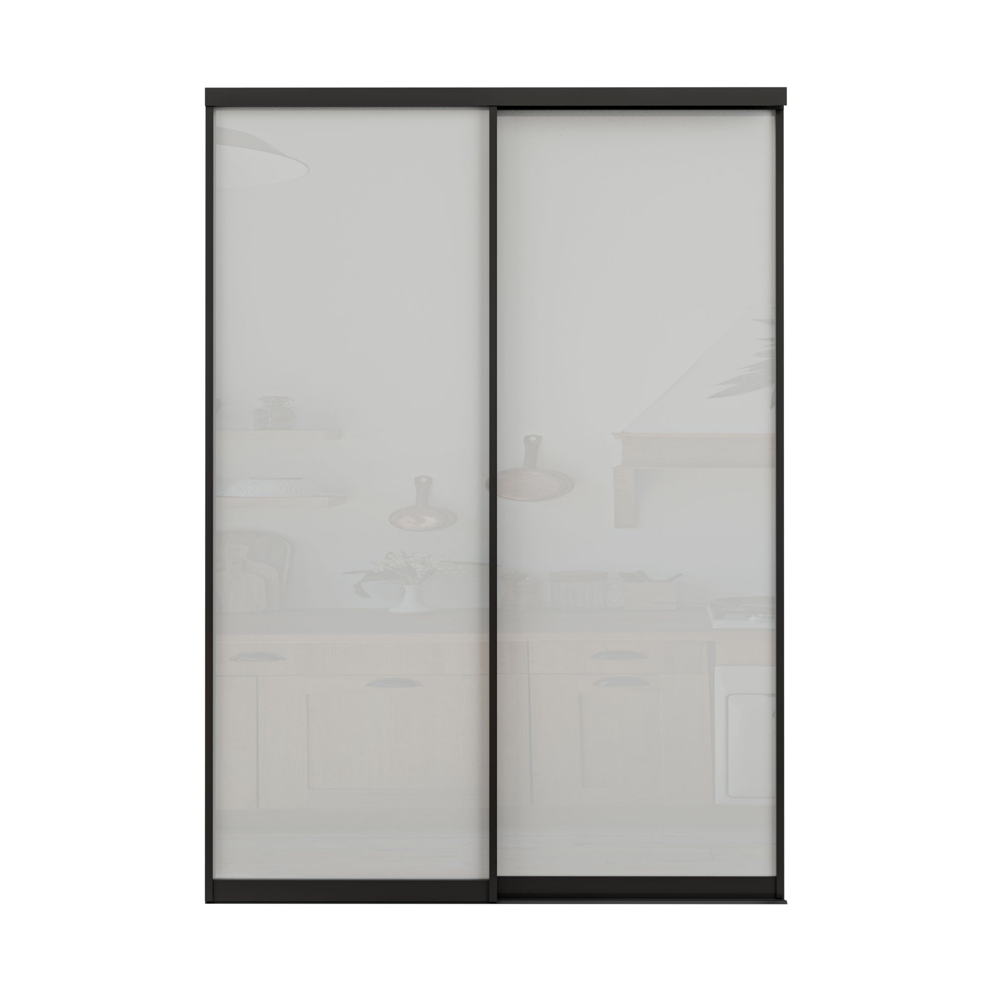 Ark Design 1-Lite Tempered Frosted Glass Bypass Sliding Closet Door with Hardware Kit,Black Aluminum Frame