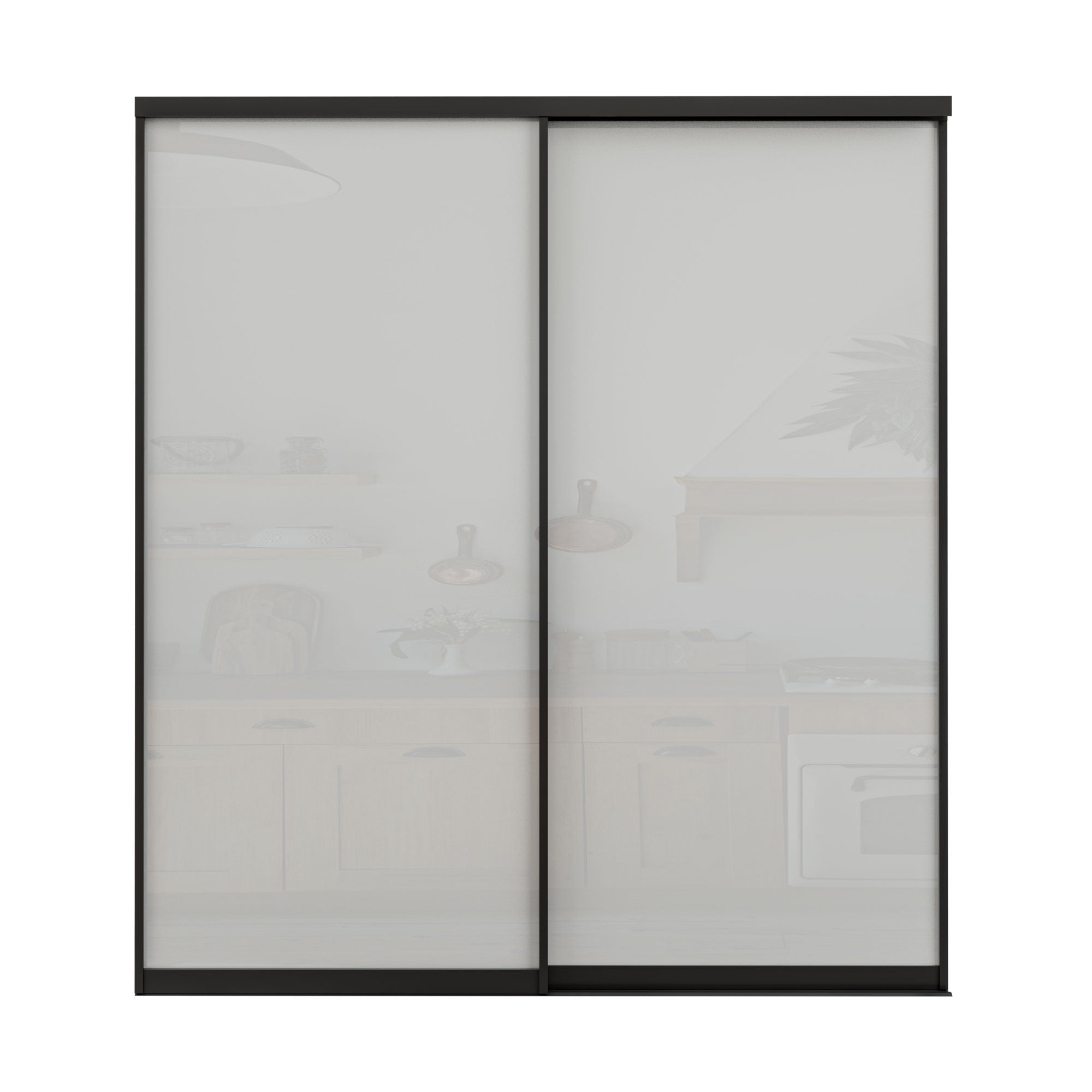 Ark Design 1-Lite Tempered Frosted Glass Bypass Sliding Closet Door with Hardware Kit,Black Aluminum Frame