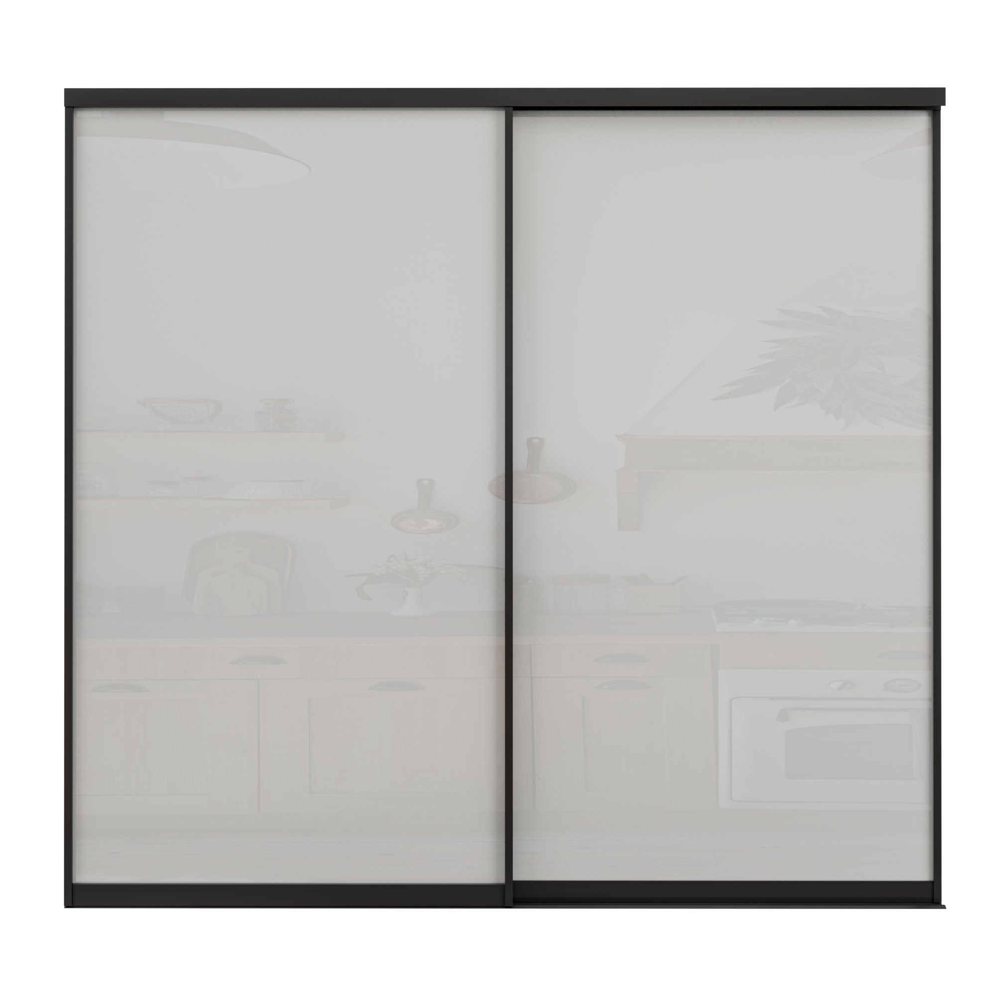 Ark Design 1-Lite Tempered Frosted Glass Bypass Sliding Closet Door with Hardware Kit,Black Aluminum Frame