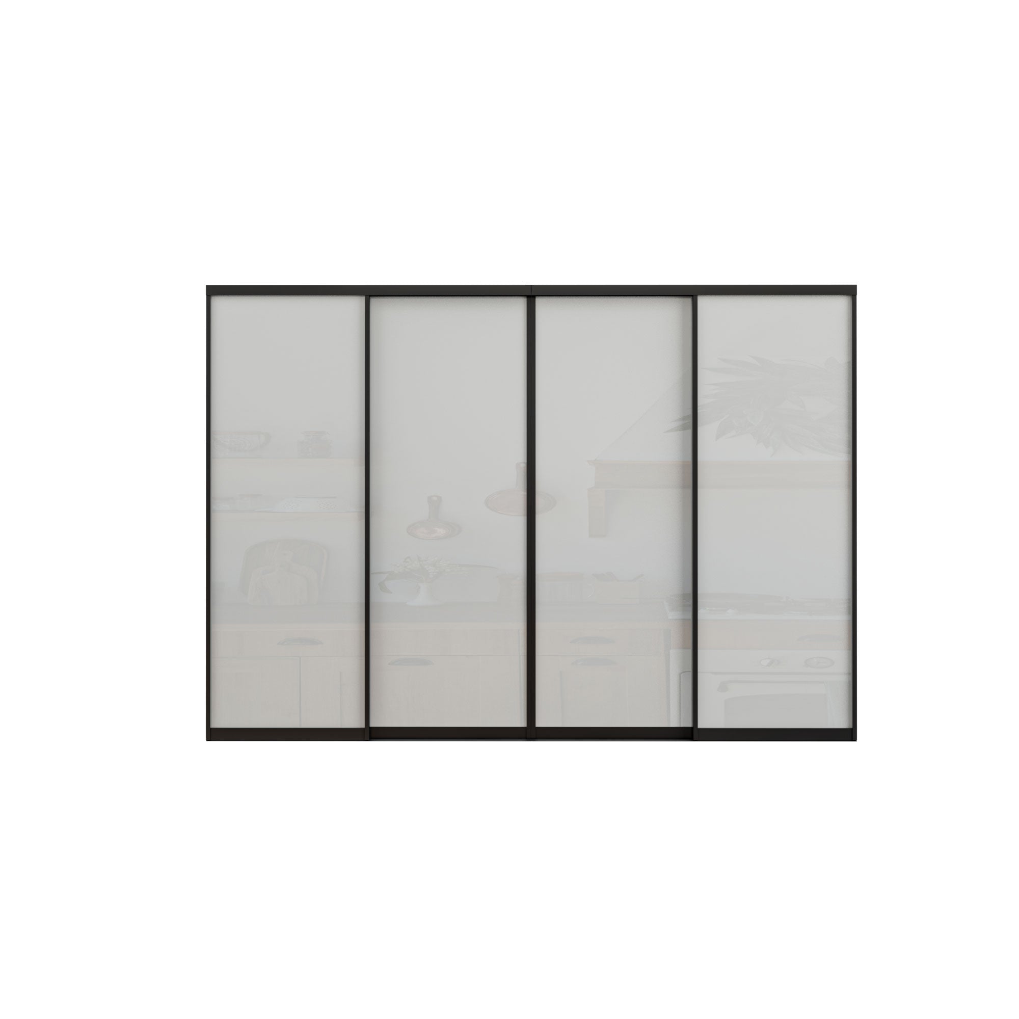 Ark Design 1-Lite Tempered Frosted Glass Bypass Sliding Closet Door with Hardware Kit,Black Aluminum Frame