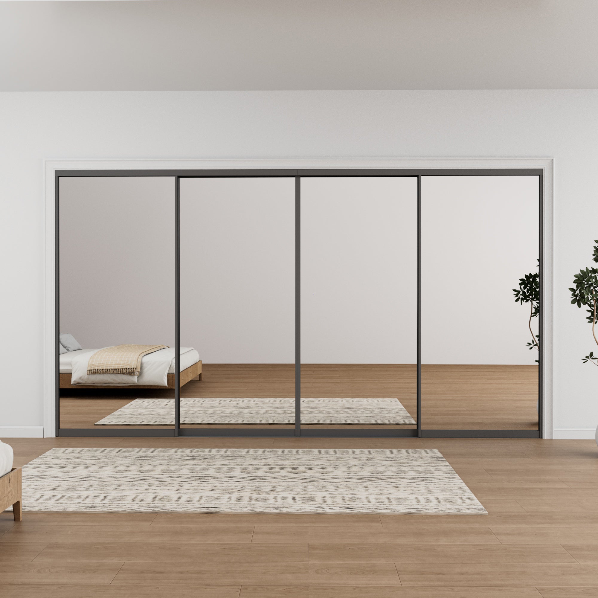 Ark Design 1-Lite High Definition Mirror Bypass Sliding Closet Door with Hardware Kit,Black Aluminum Frame