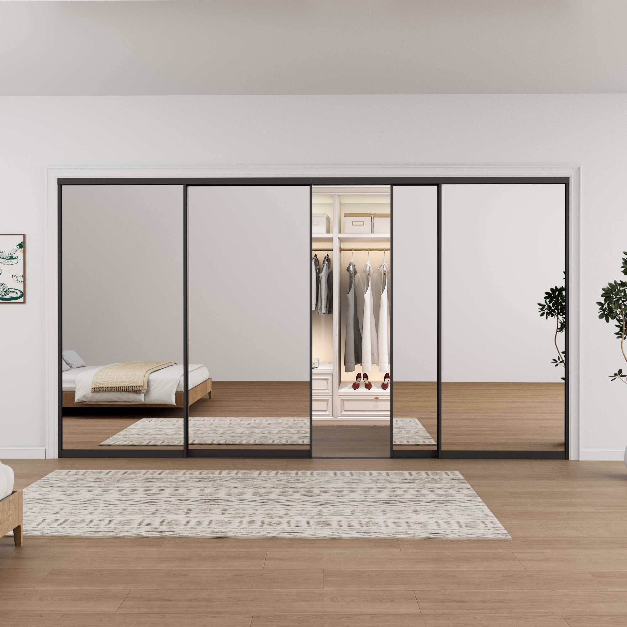 Ark Design 1-Lite High Definition Mirror Bypass Sliding Closet Door with Hardware Kit,Black Aluminum Frame