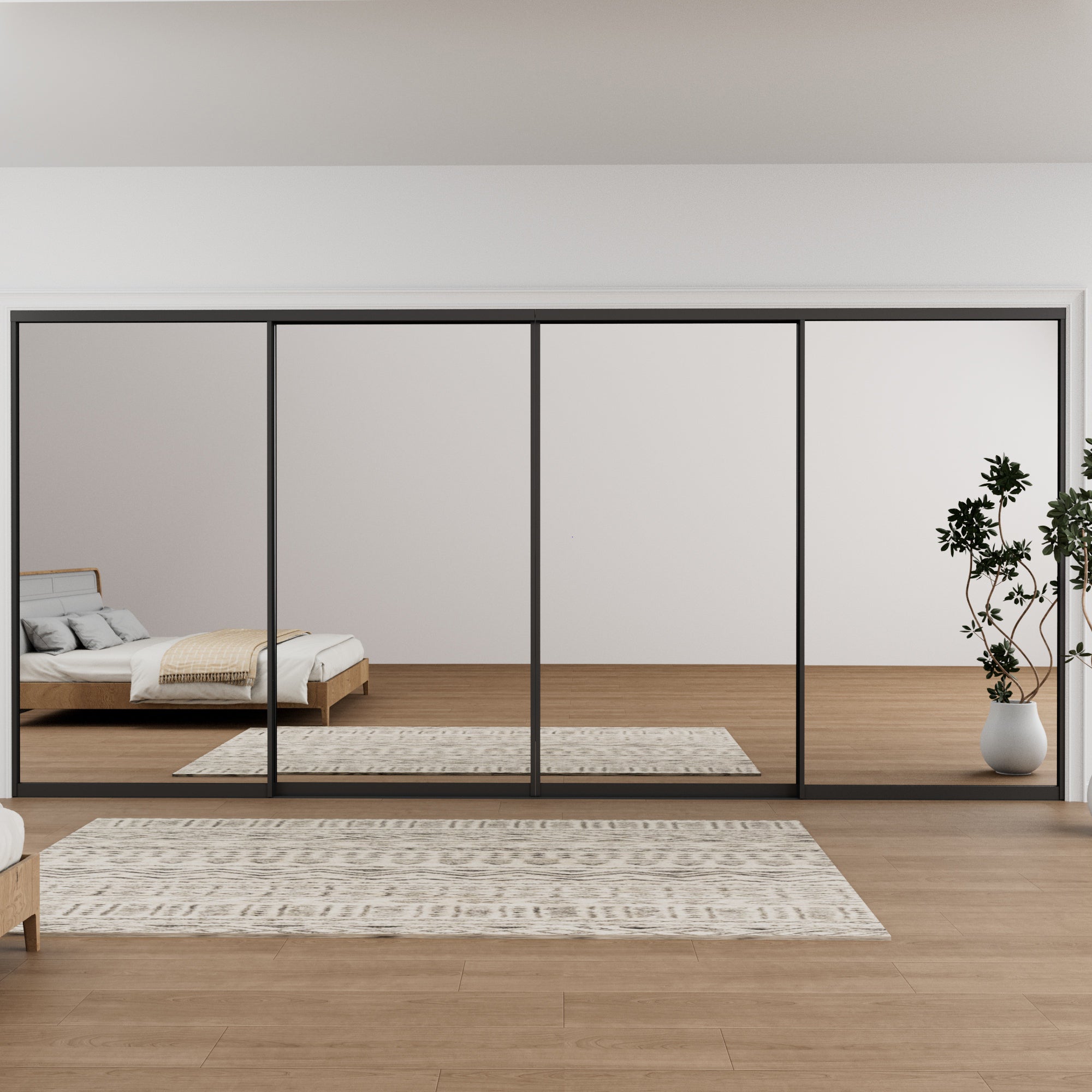 Ark Design 1-Lite High Definition Mirror Bypass Sliding Closet Door with Hardware Kit,Black Aluminum Frame