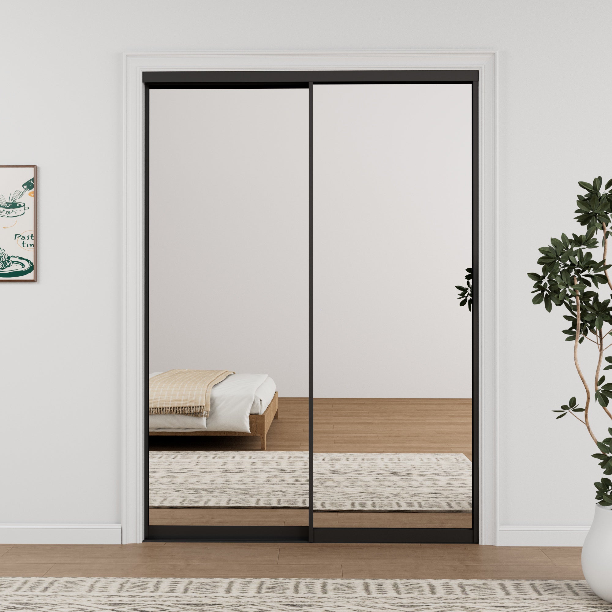 Ark Design 1-Lite High Definition Mirror Bypass Sliding Closet Door with Hardware Kit,Black Aluminum Frame