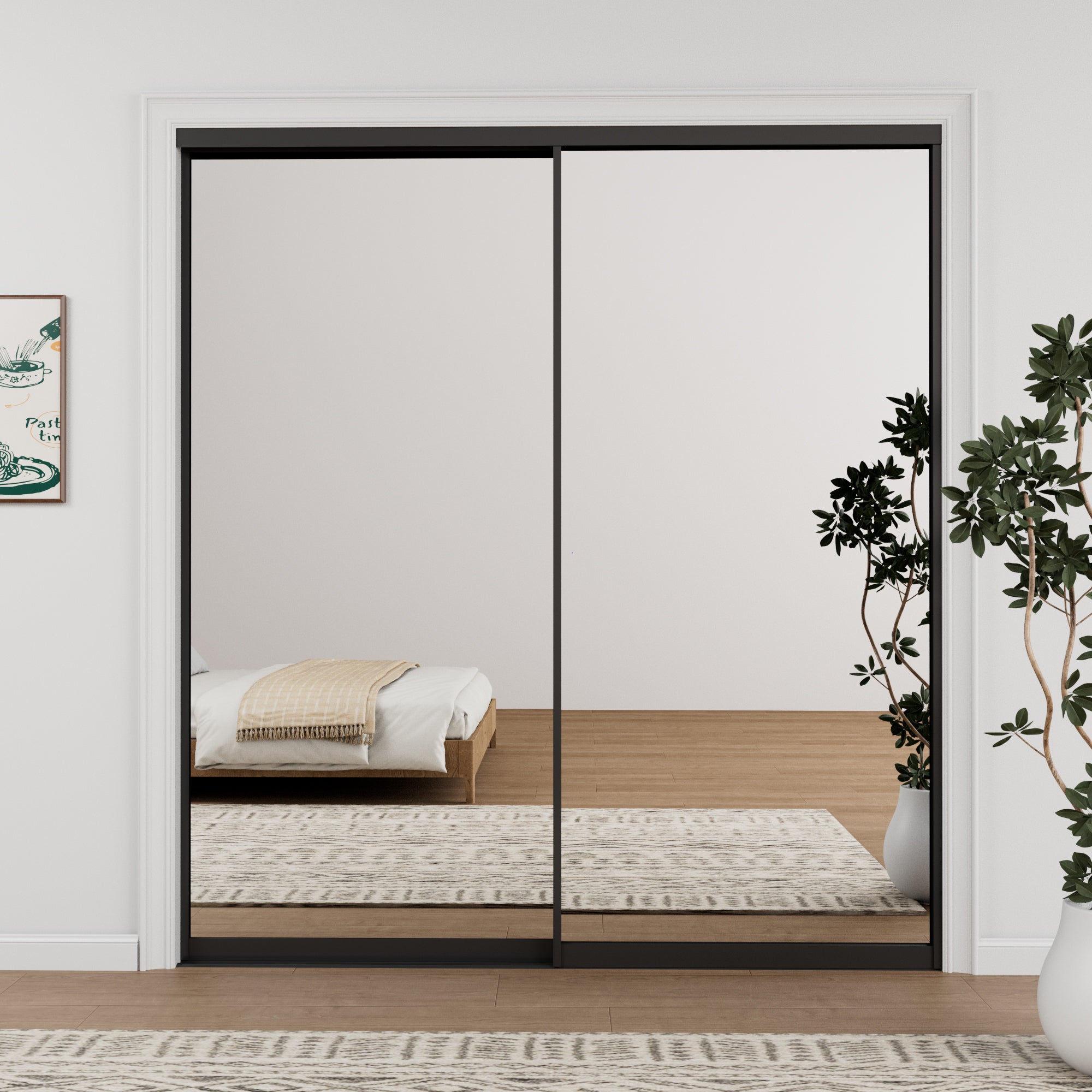 Ark Design 1-Lite High Definition Mirror Bypass Sliding Closet Door with Hardware Kit,Black Aluminum Frame