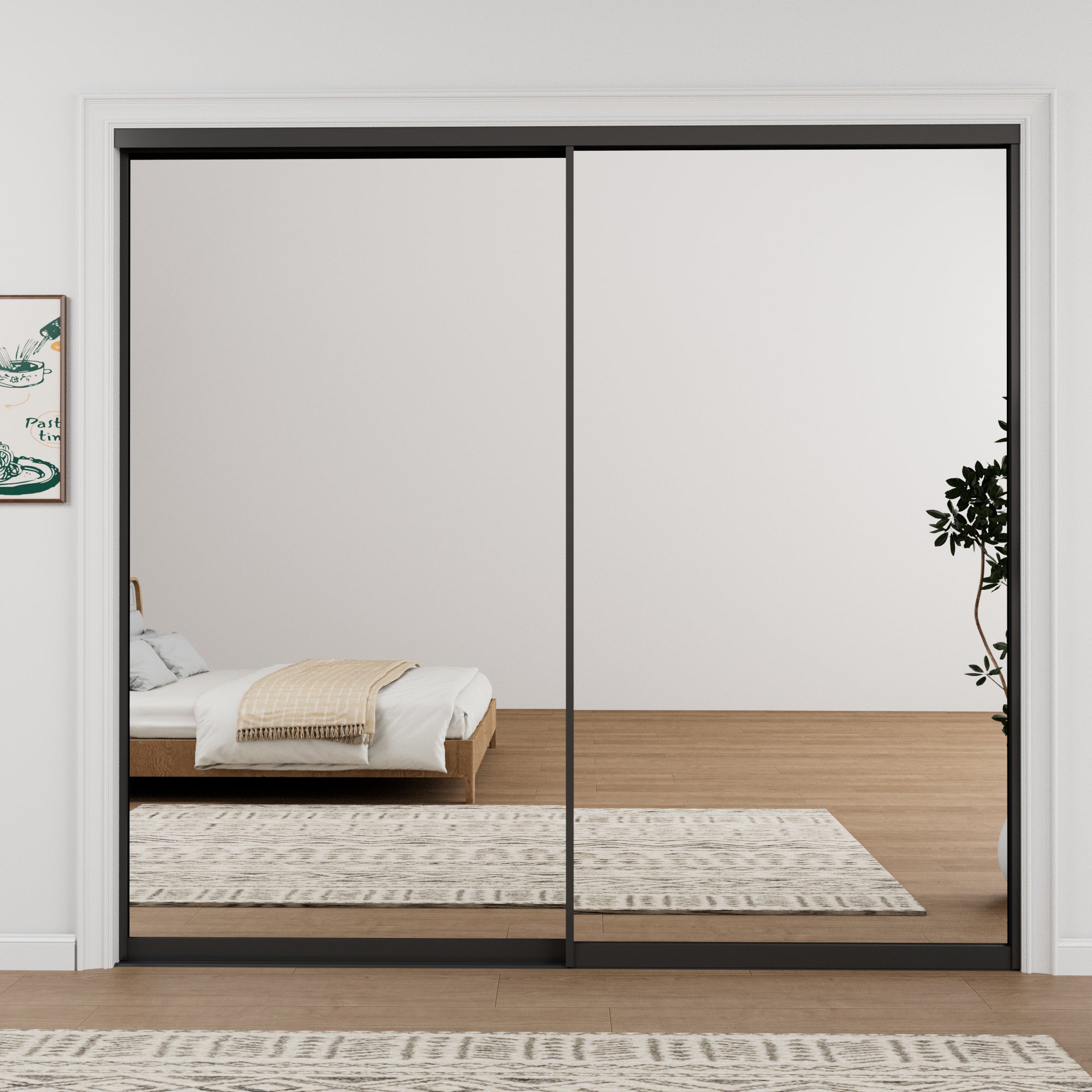 Ark Design 1-Lite High Definition Mirror Bypass Sliding Closet Door with Hardware Kit,Black Aluminum Frame