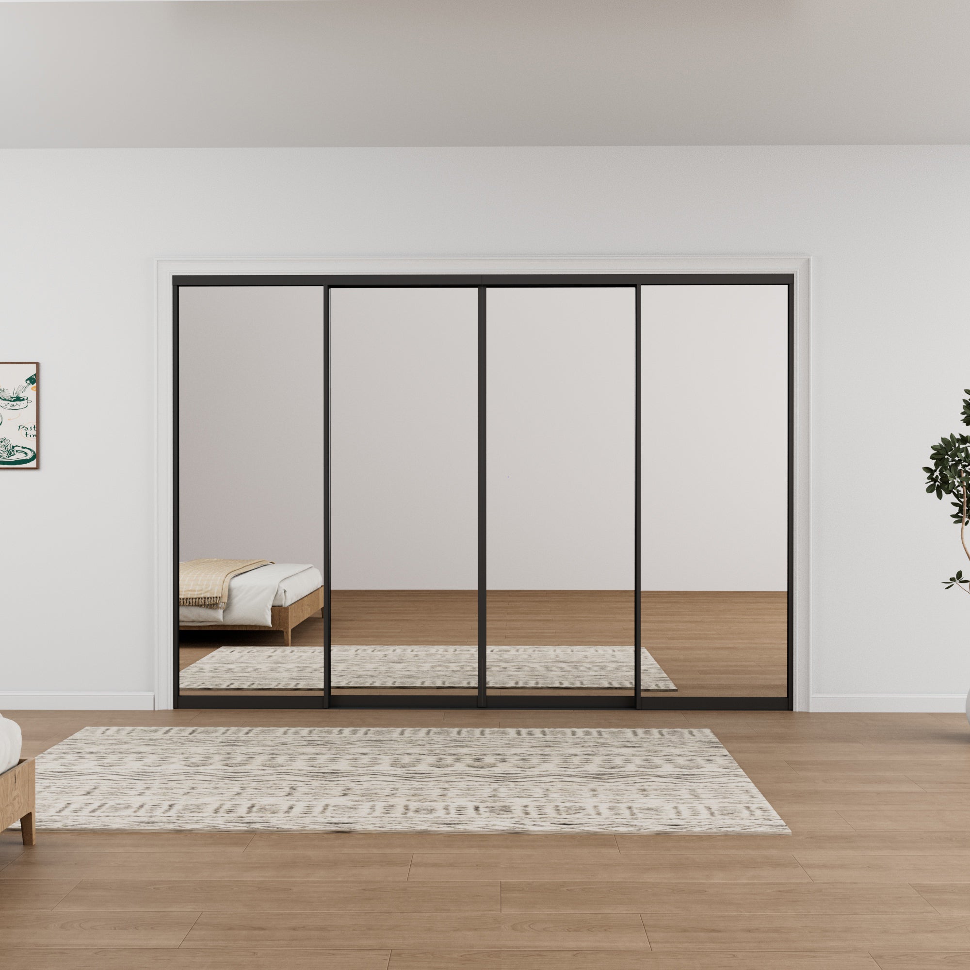 Ark Design 1-Lite High Definition Mirror Bypass Sliding Closet Door with Hardware Kit,Black Aluminum Frame