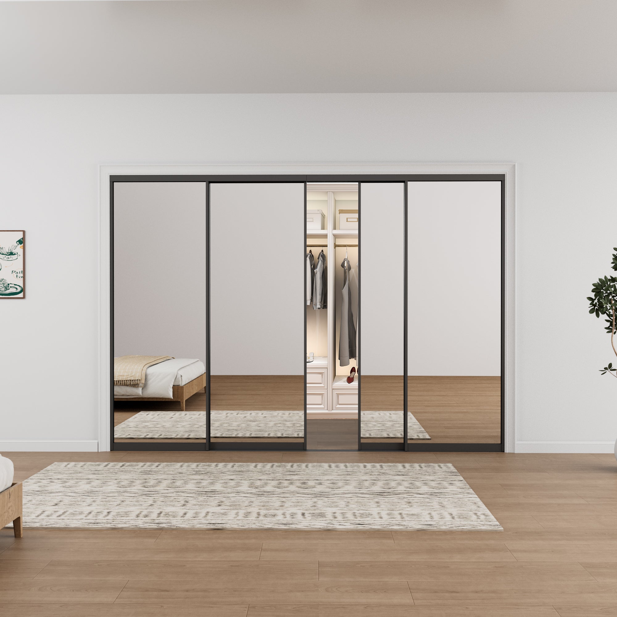 Ark Design 1-Lite High Definition Mirror Bypass Sliding Closet Door with Hardware Kit,Black Aluminum Frame