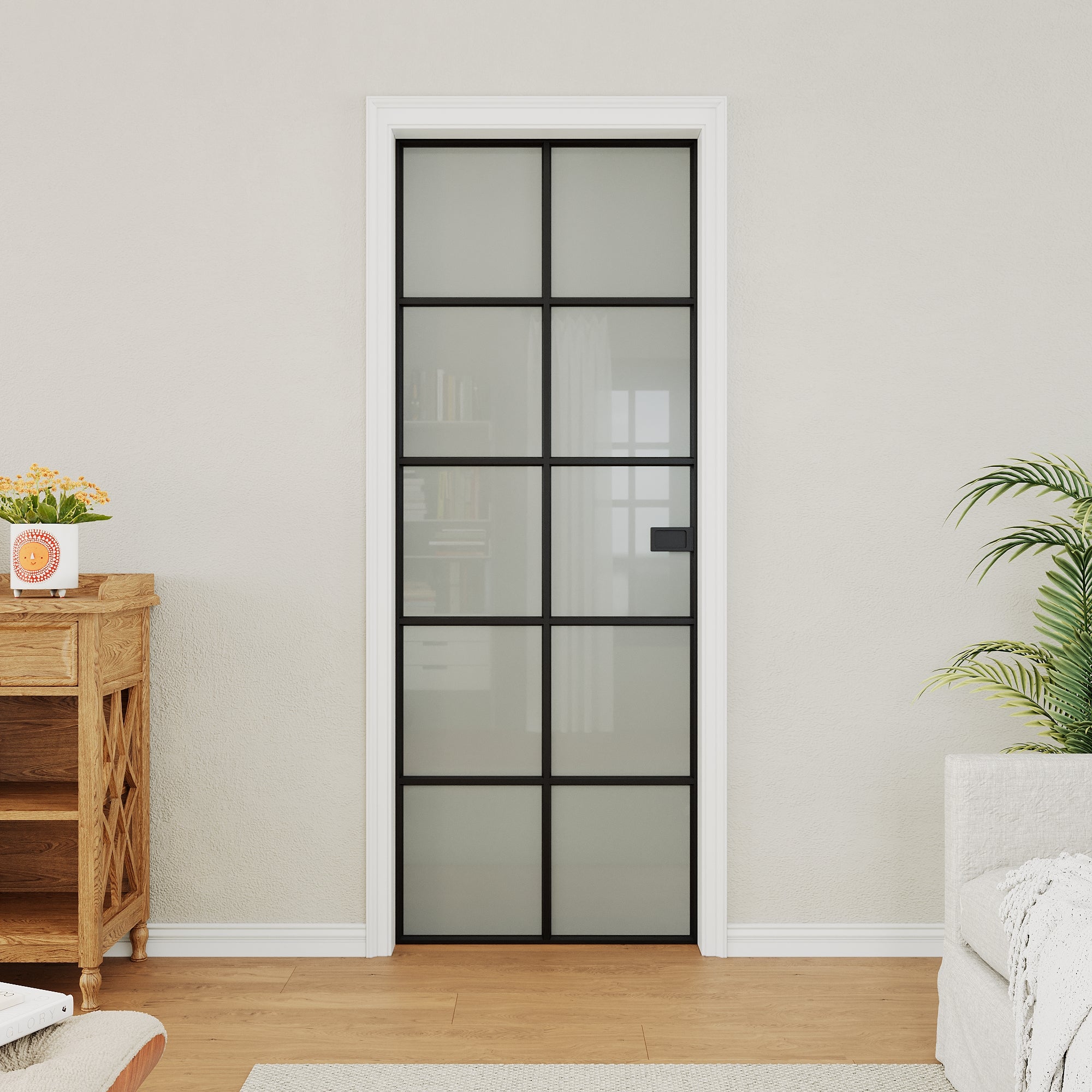 Ark Design 10-Lite Aluminum Tempered Frosted Glass Pocket Door with Hardware Kit & Frame