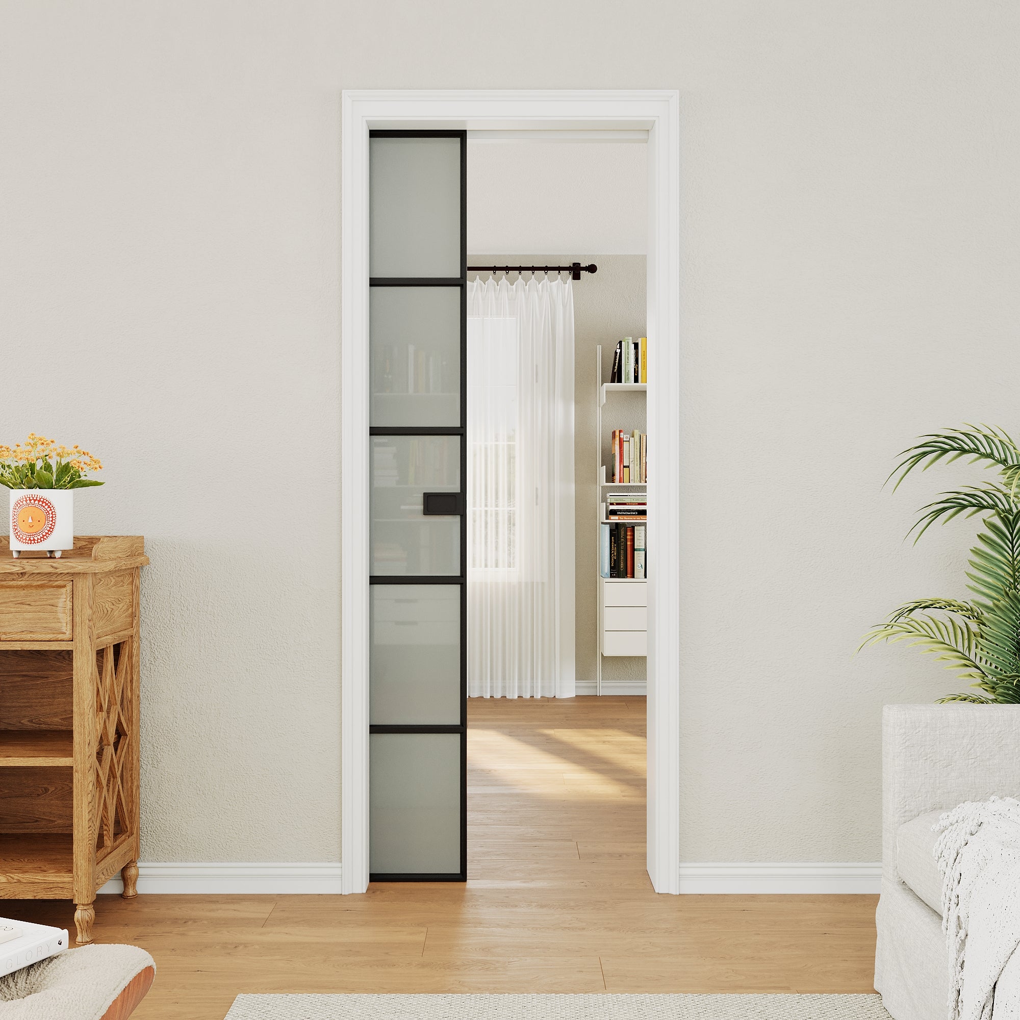 Ark Design 10-Lite Aluminum Tempered Frosted Glass Pocket Door with Hardware Kit & Frame