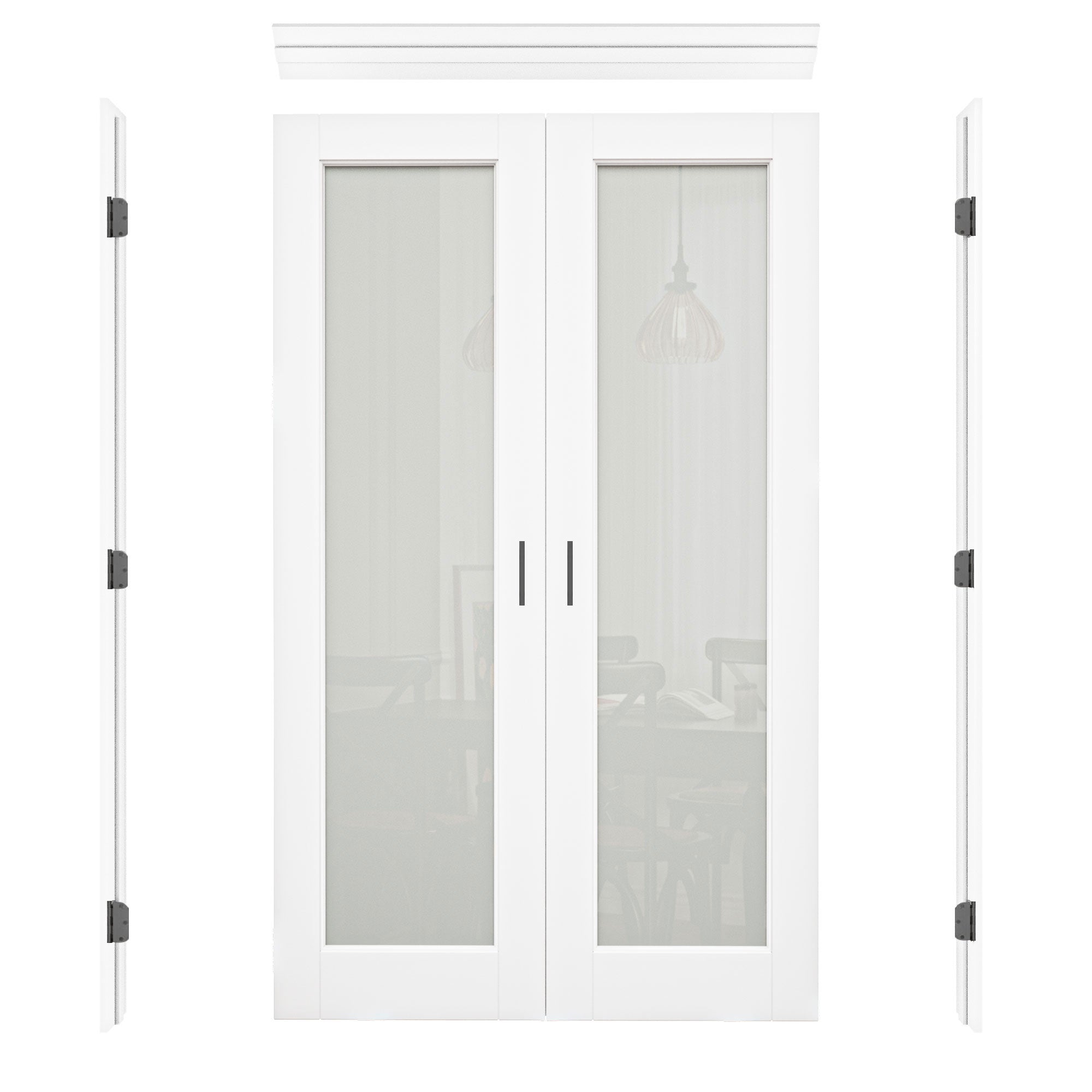 [Black Ball Catch Prehung French Door Collection] 1-Lite Frosted Glass White Solid Core Glass French Door Panels with Black Ball Catch Ready-to-Assemble Jamb
