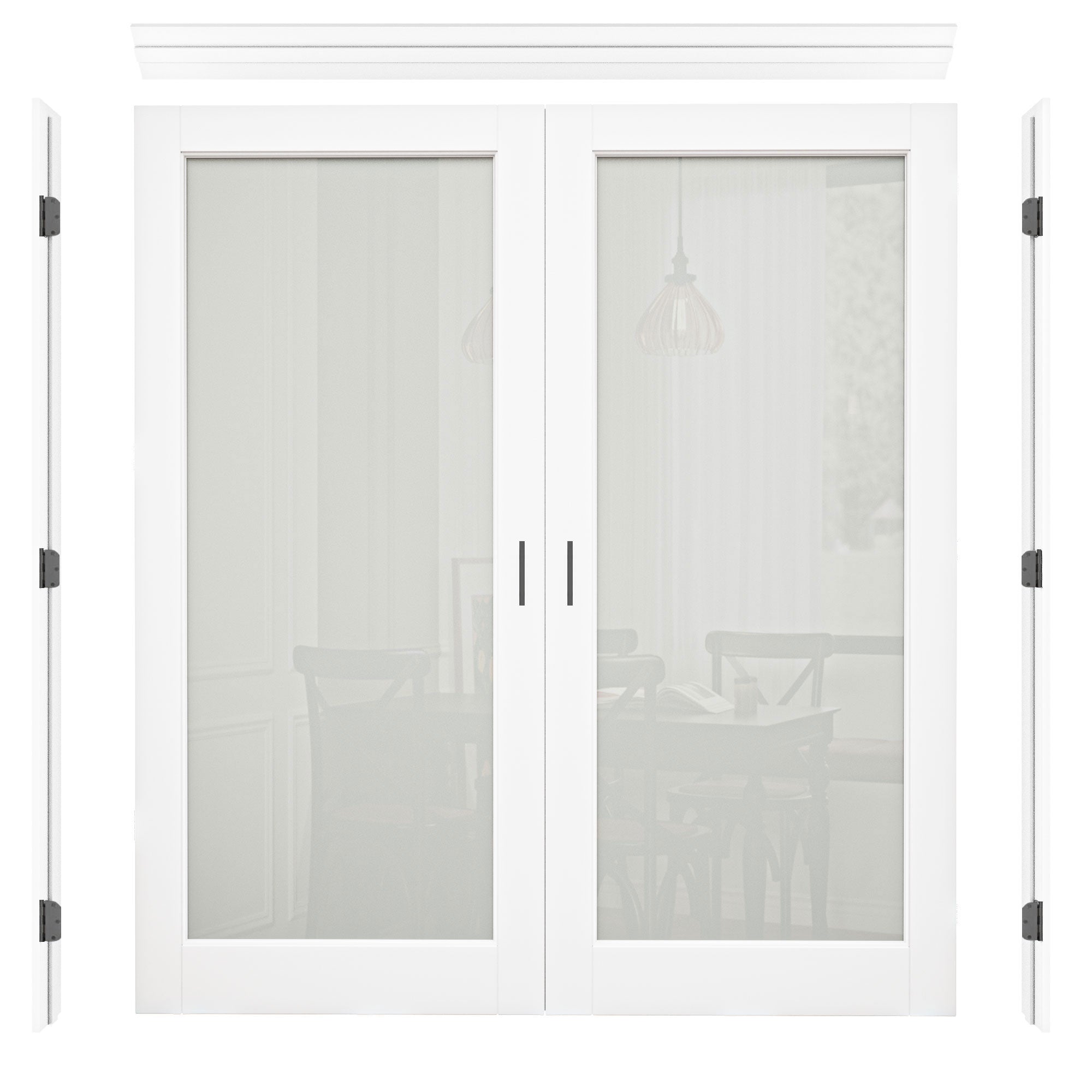 [Black Ball Catch Prehung French Door Collection] 1-Lite Frosted Glass White Solid Core Glass French Door Panels with Black Ball Catch Ready-to-Assemble Jamb