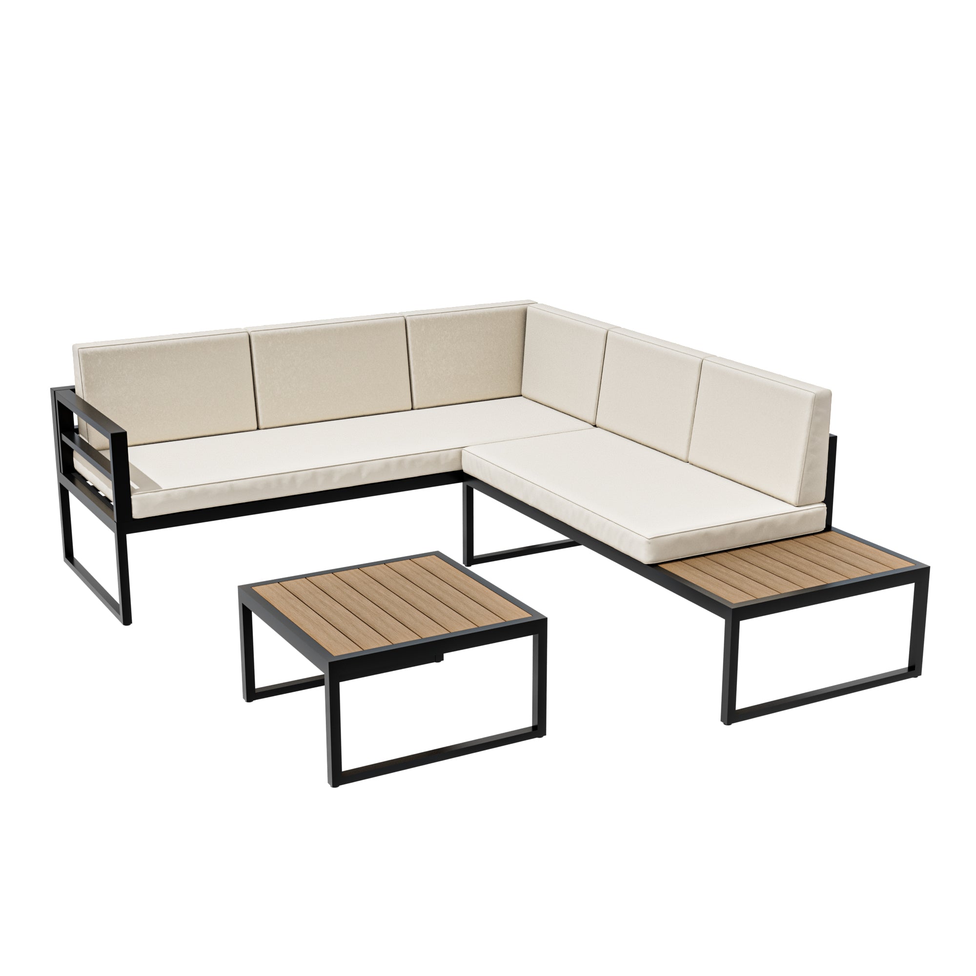 Ark Design 3 Piece Aluminum Outdoor Patio Furniture, with Beige & Gray 2 Sets Sofa Cushion Covers, Outdoor Seating Conversation Set with Coffee Table, with Dust Cover Option