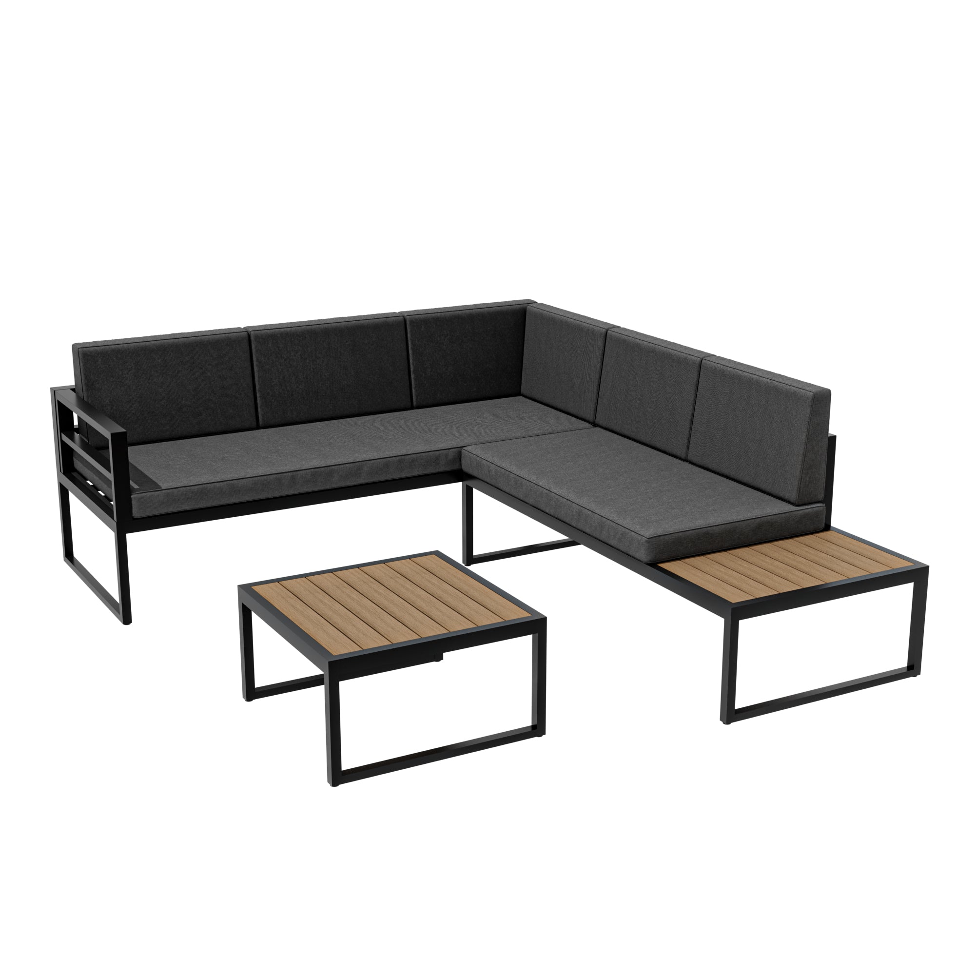 Ark Design 3 Piece Aluminum Patio Furniture Set with Comfort Cushion & Extra Side Table, Gray Patio Sofa Set, Outdoor Seating Conversation Set with Coffee Table, with Dust Cover Option