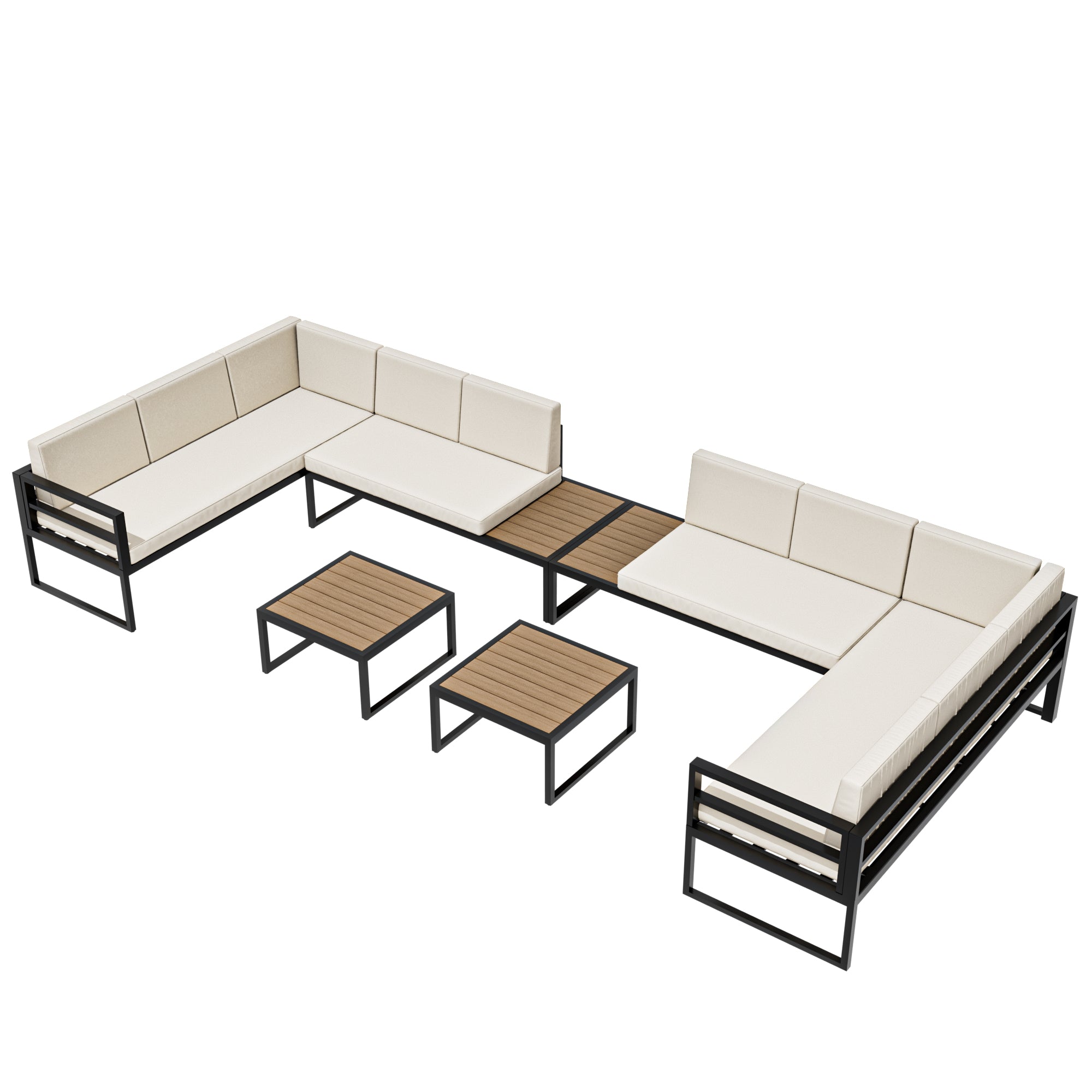 Ark Design 6 Piece Aluminum Outdoor Patio Furniture, with Beige & Gray 2 Sets Sofa Cushion Covers, Outdoor Seating Conversation Set with Coffee Table, with Dust Cover Option