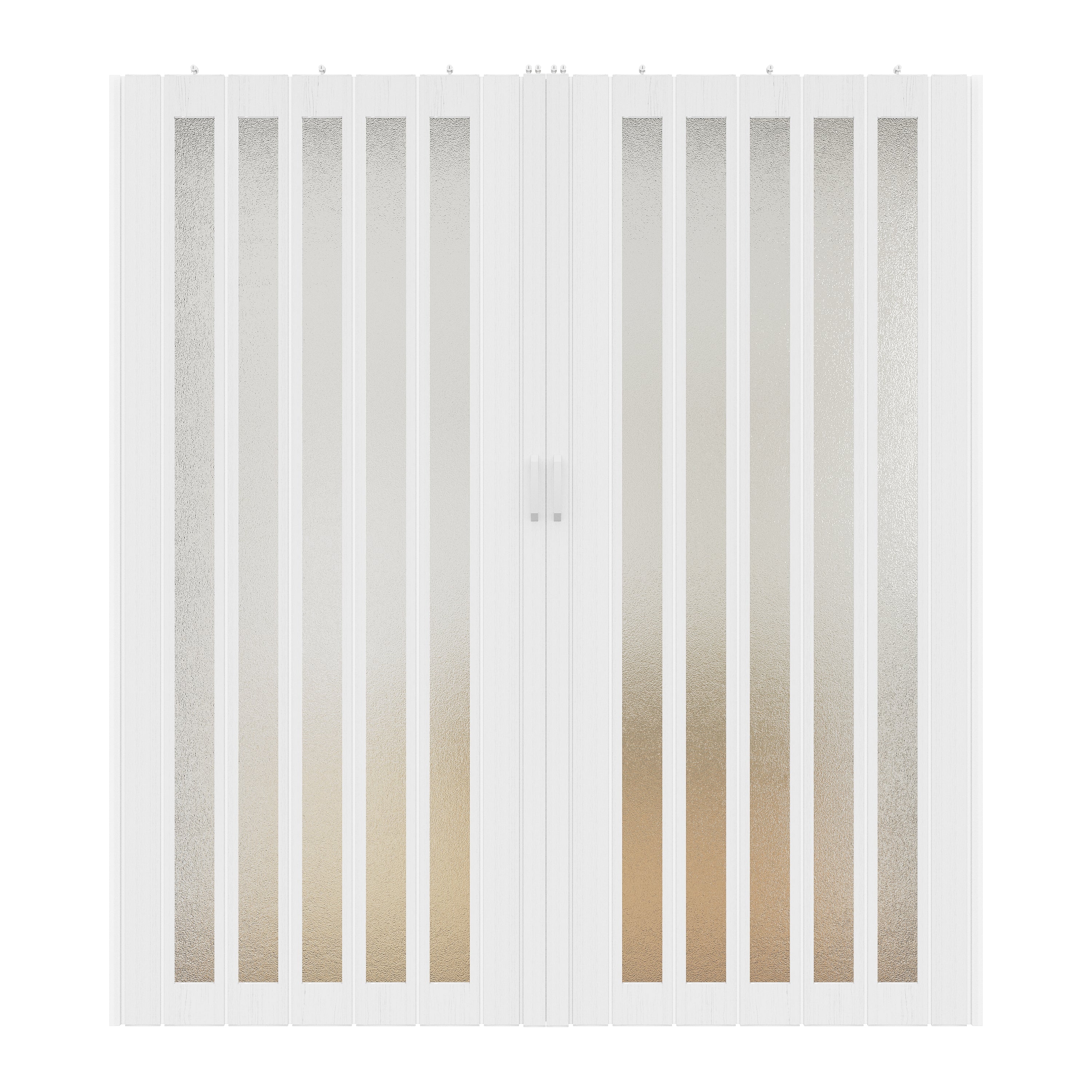 Ark Design Upgrade Dual Layer Vinyl Accordion Door with Handles and Magnetic Door Lock, 1-Lite Frosted Acrylic Glass, White