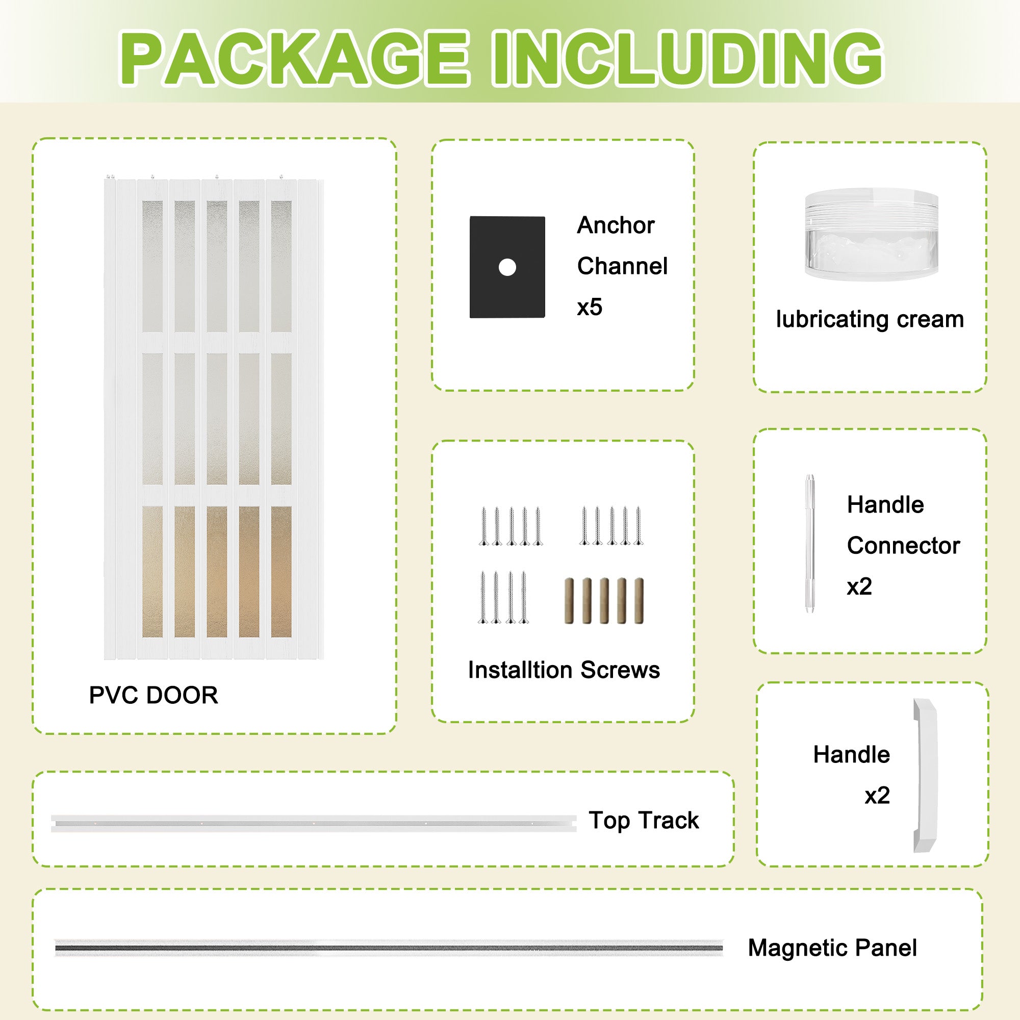Ark Design Upgrade Dual Layer Vinyl Accordion Door with Handles and Magnetic Door Lock, 3-Lite Acrylic Glass