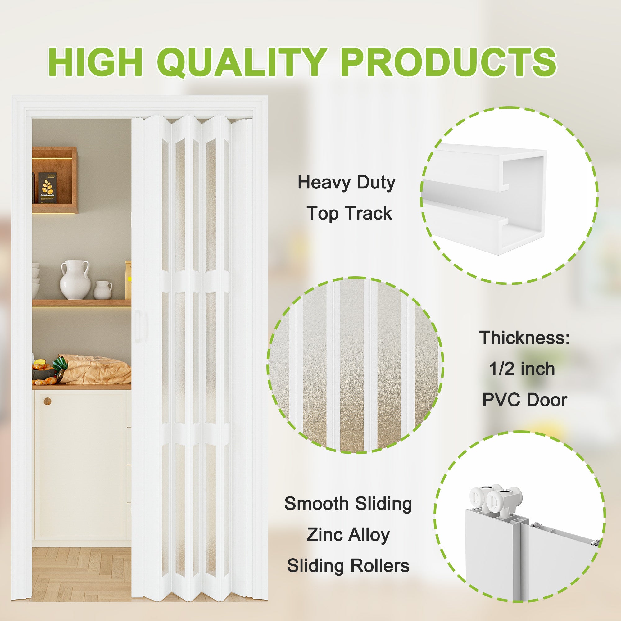 Ark Design Upgrade Dual Layer Vinyl Accordion Door with Handles and Magnetic Door Lock, 3-Lite Acrylic Glass