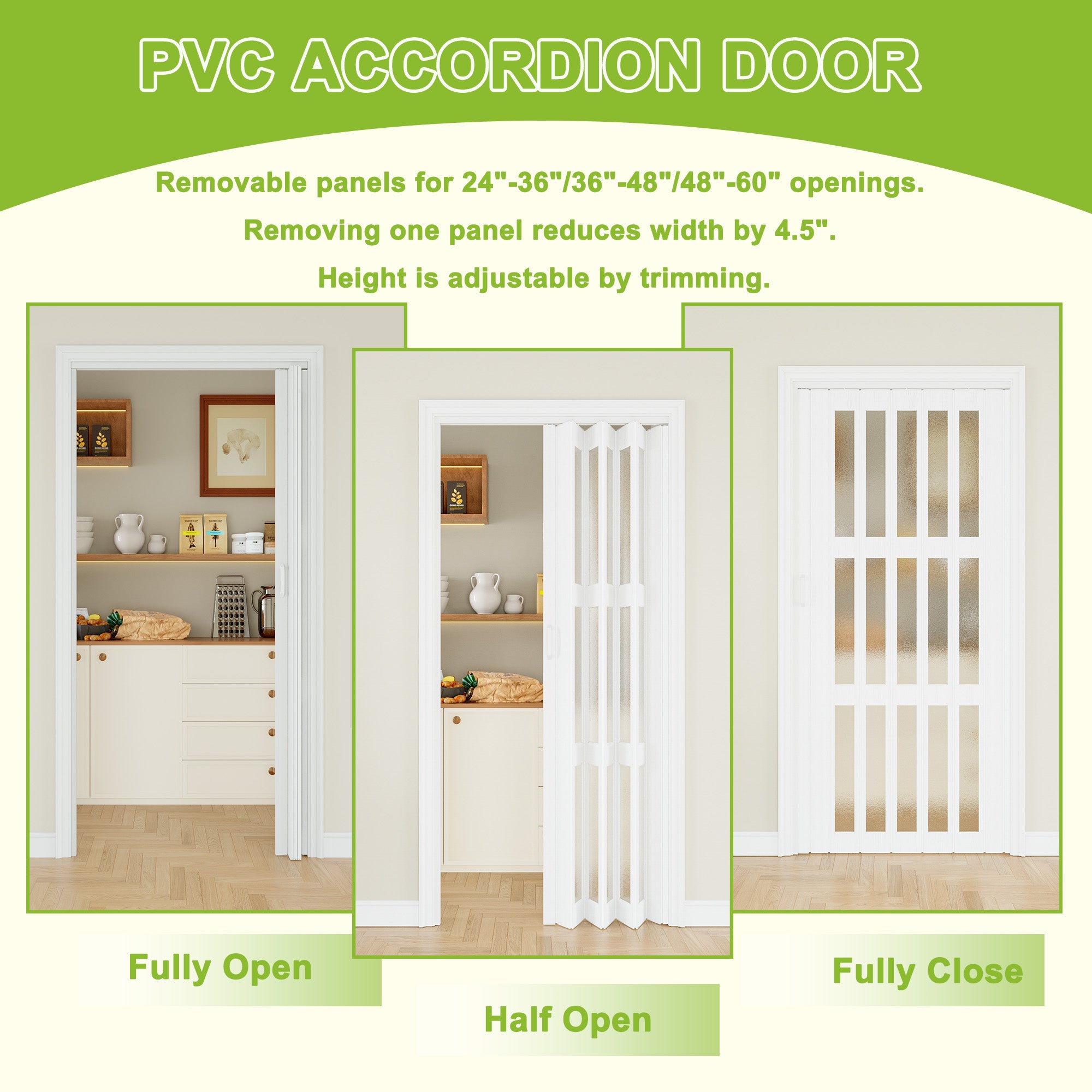 Ark Design Upgrade Dual Layer Vinyl Accordion Door with Handles and Magnetic Door Lock, 3-Lite Acrylic Glass