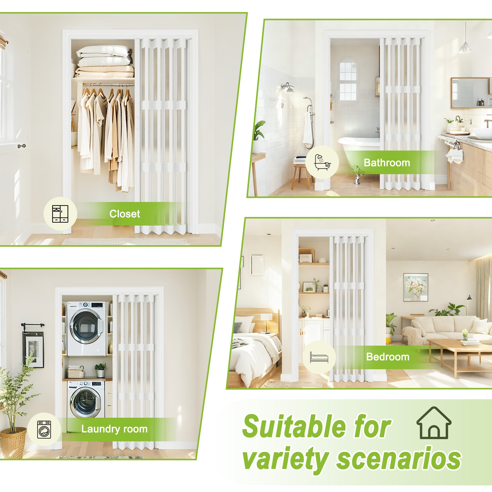 Ark Design Upgrade Dual Layer Vinyl Accordion Door with Handles and Magnetic Door Lock, 3-Lite Acrylic Glass