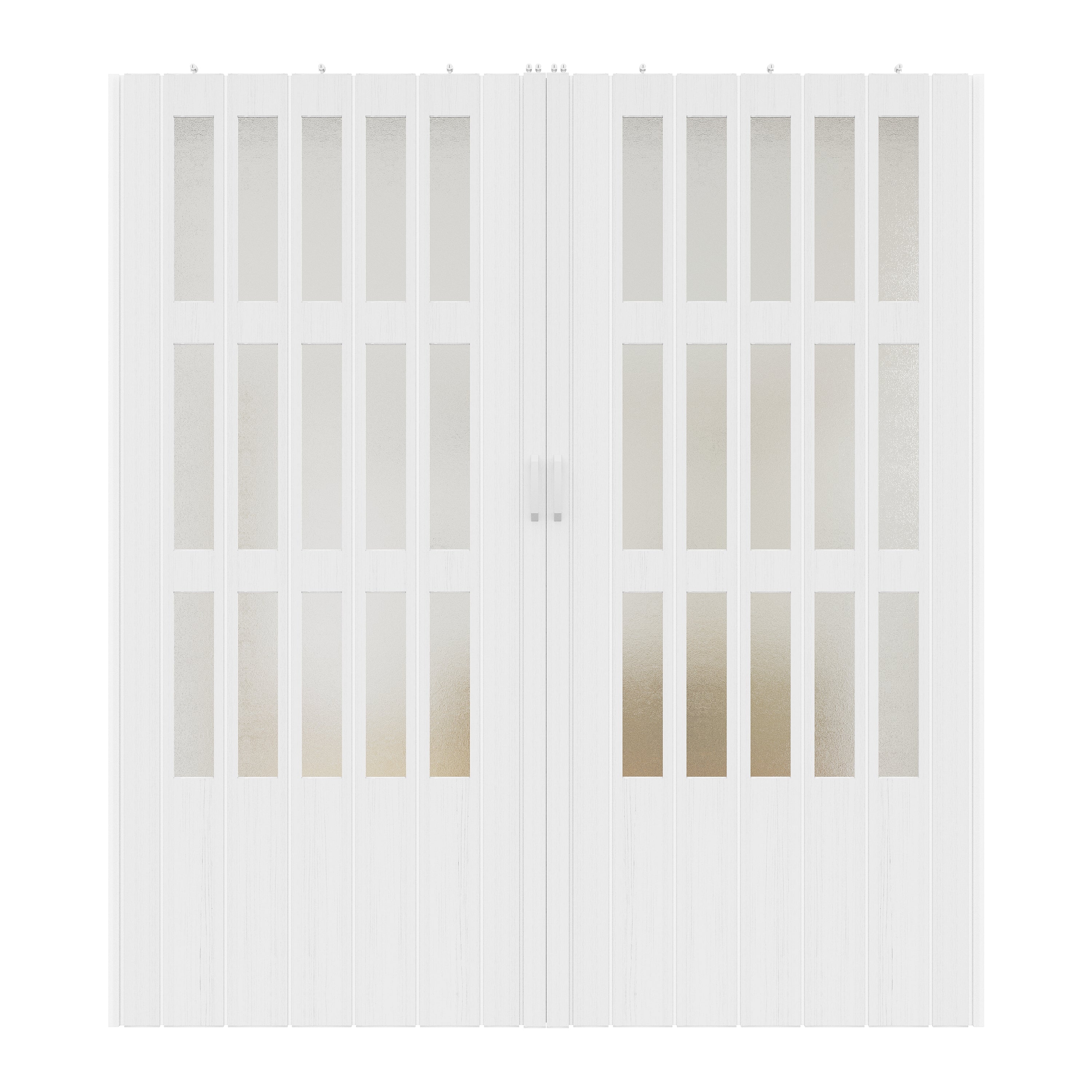 Ark Design Upgrade Dual Layer Vinyl Accordion Door with Handles and Magnetic Door Lock, 4-Lite Frosted Acrylic Glass, White