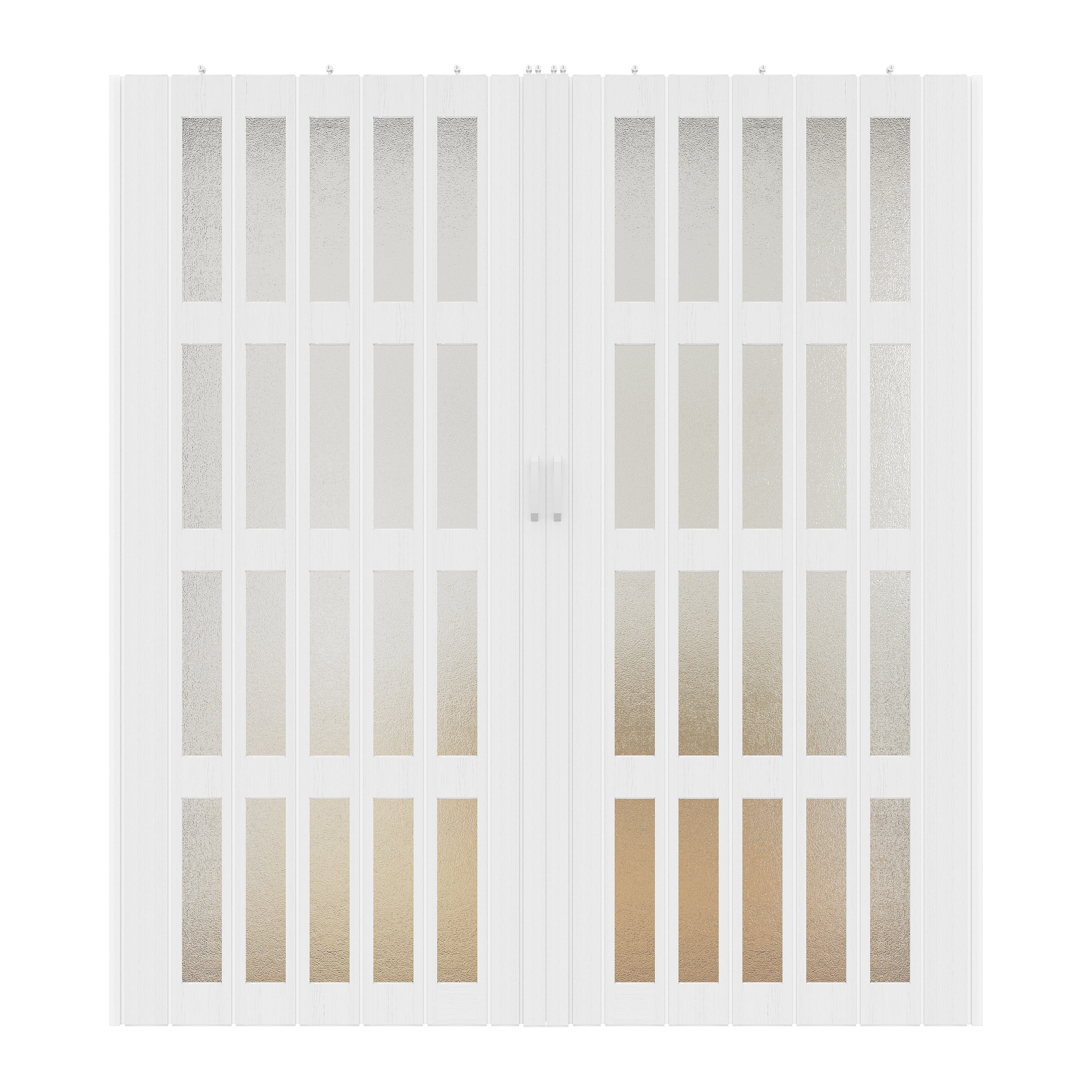 Ark Design Upgrade Dual Layer Vinyl Accordion Door with Handles and Magnetic Door Lock, 4-Lite Frosted Acrylic Glass, White