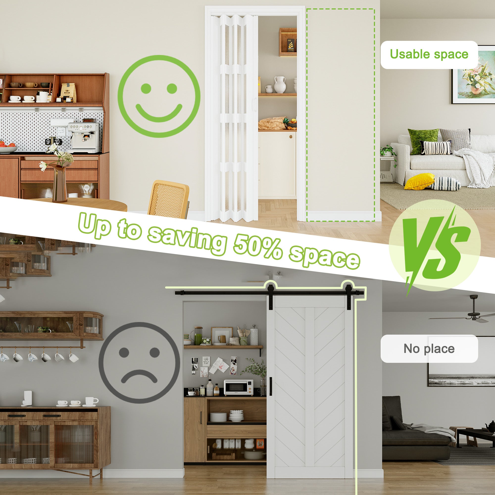 Ark Design Upgrade Dual Layer Vinyl Accordion Door with Handles and Magnetic Door Lock, 4-Lite Frosted Acrylic Glass, White