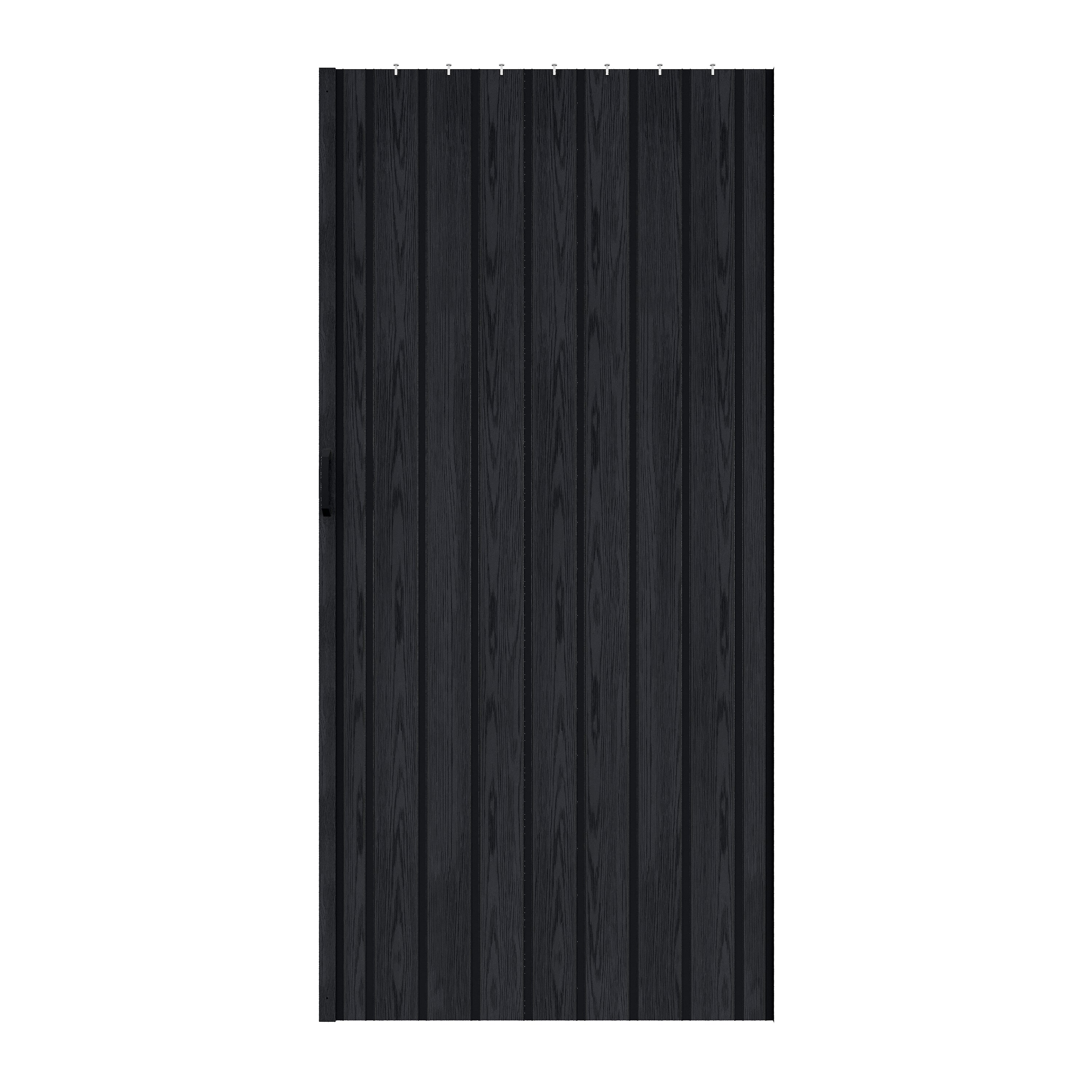 Ark Design Upgrade Single Layer Trimmable Black Wood Grain Vinyl Accordion Door with Handles and Magnetic Door Lock