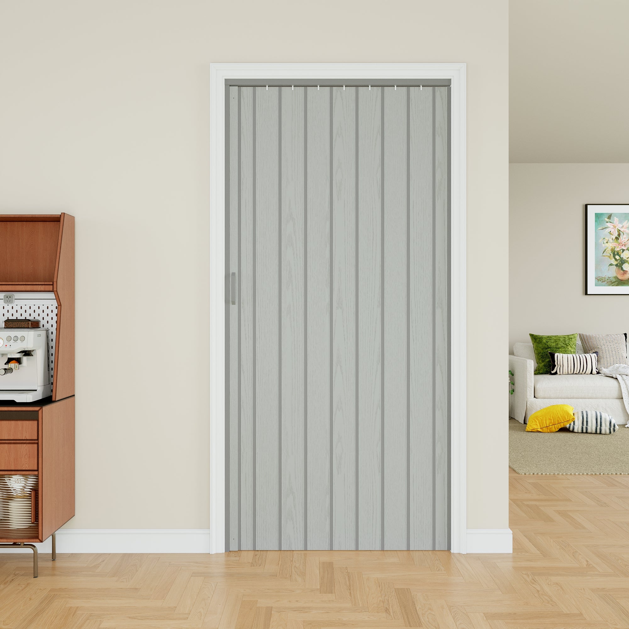 Single Layer Accordion Door with Handles & Magnetic Lock, Black