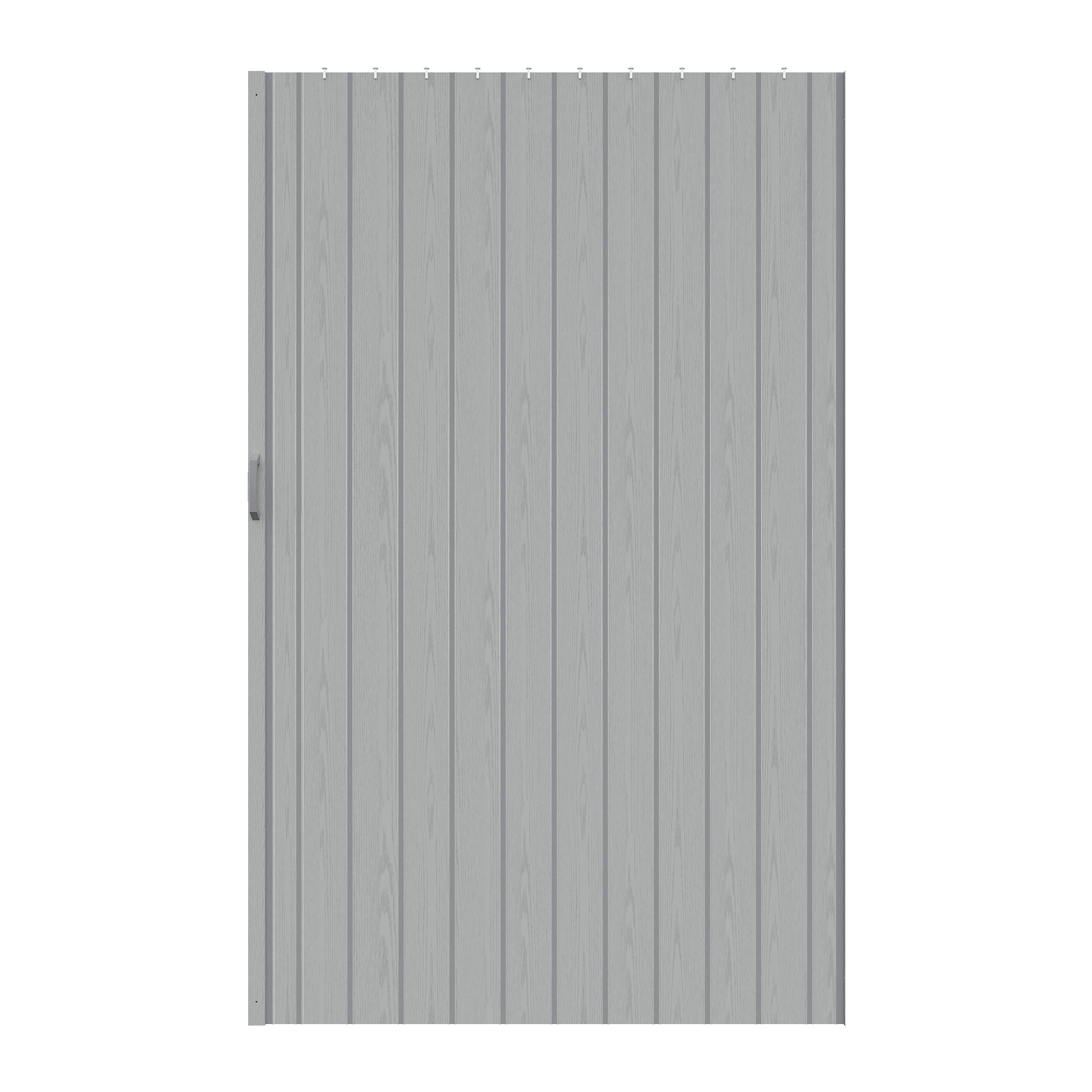 Ark Design Upgrade Single Layer Trimmable Gray Wood Grain Vinyl Accordion Door with Handles and Magnetic Door Lock