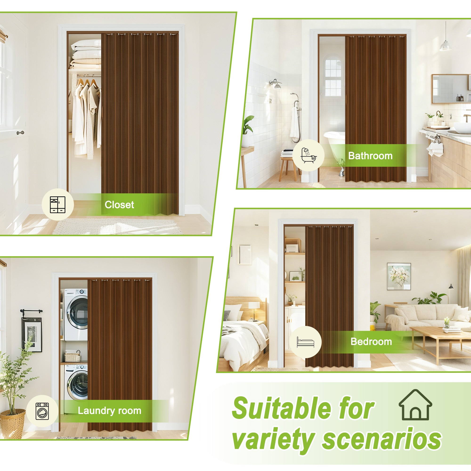 Ark Design Upgrade Single Layer Trimmable Walnut Vinyl Accordion Door with Handles and Magnetic Door Lock