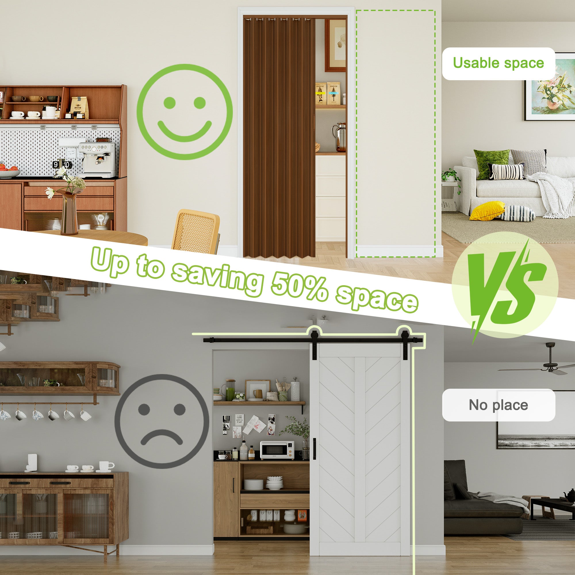 Ark Design Upgrade Single Layer Trimmable Walnut Vinyl Accordion Door with Handles and Magnetic Door Lock