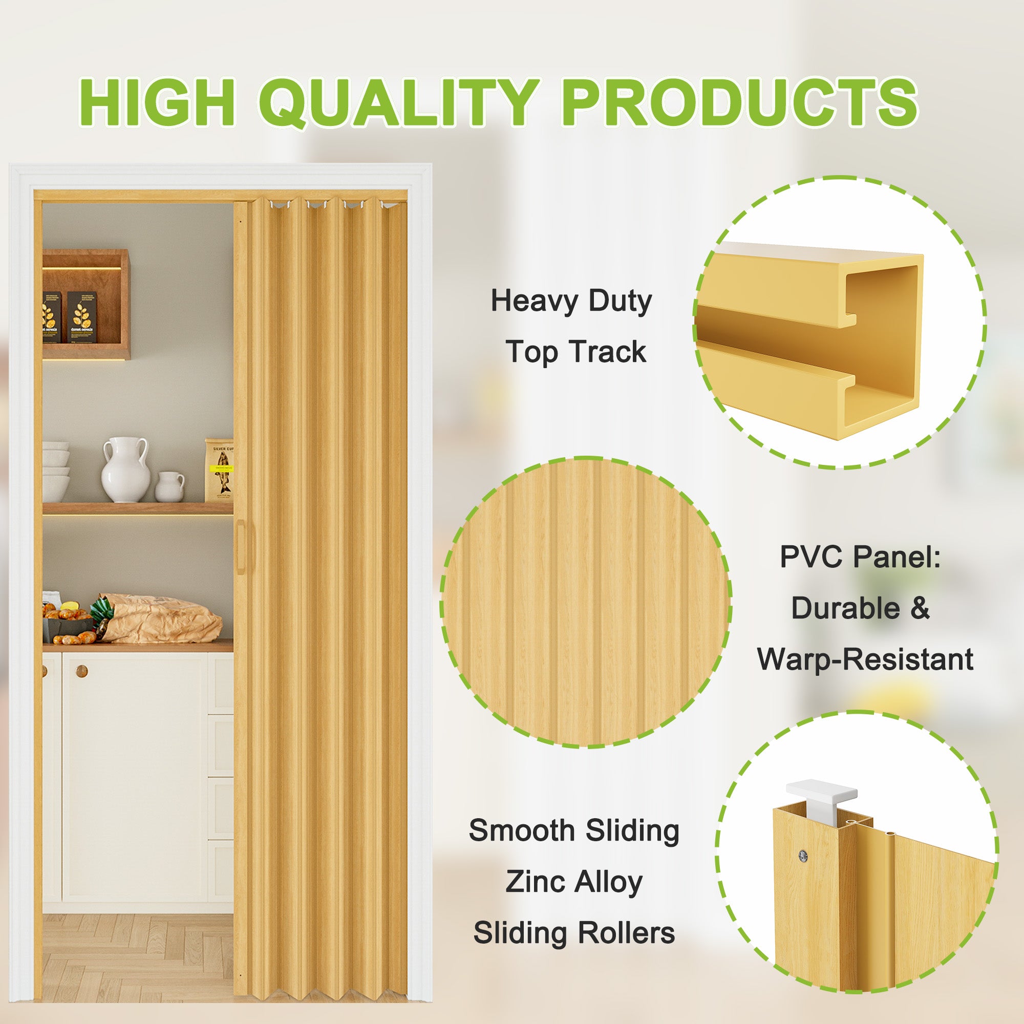 Ark Design Upgrade Single Layer Trimmable Oak Vinyl Accordion Door with Handles and Magnetic Door Lock