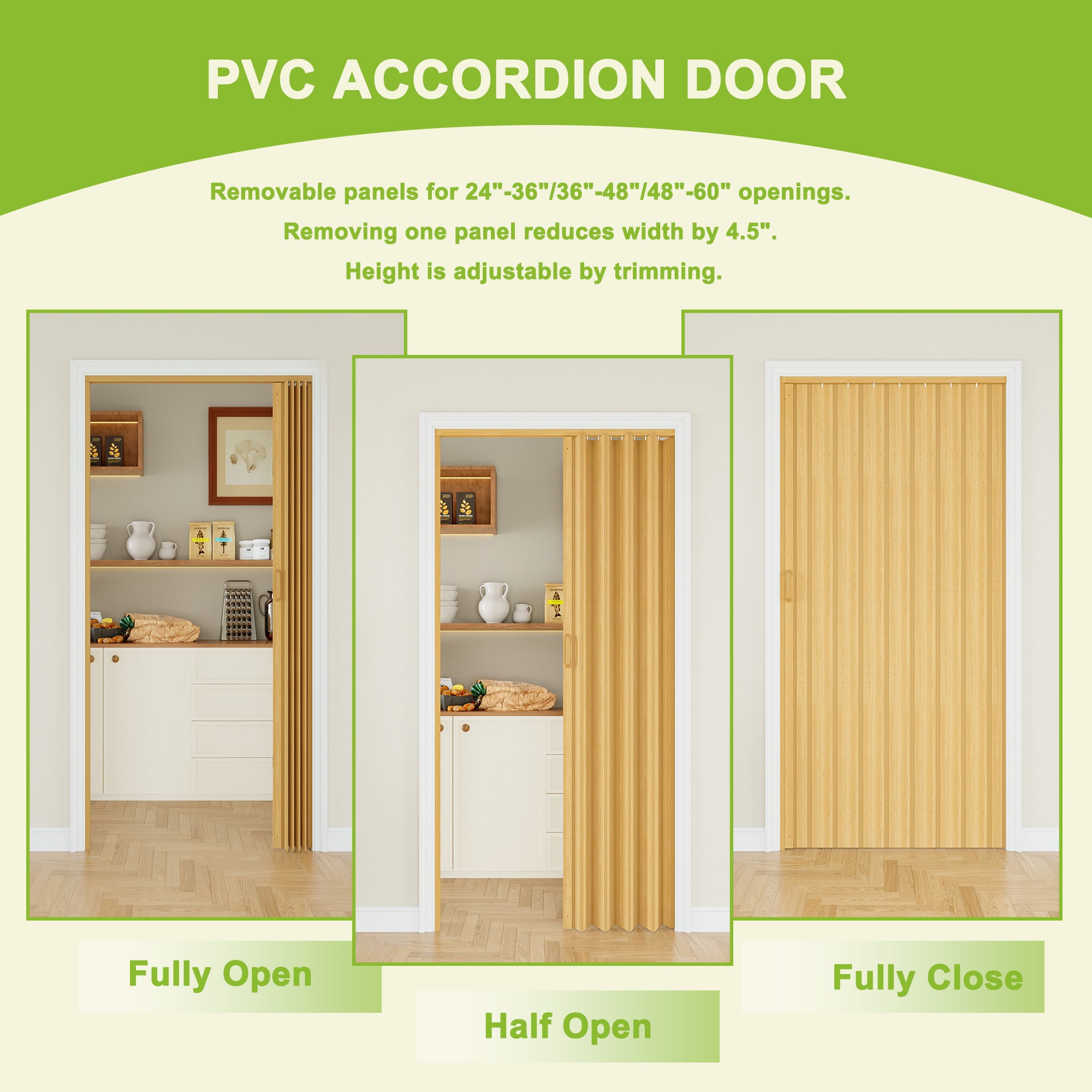 Ark Design Upgrade Single Layer Trimmable Oak Vinyl Accordion Door with Handles and Magnetic Door Lock