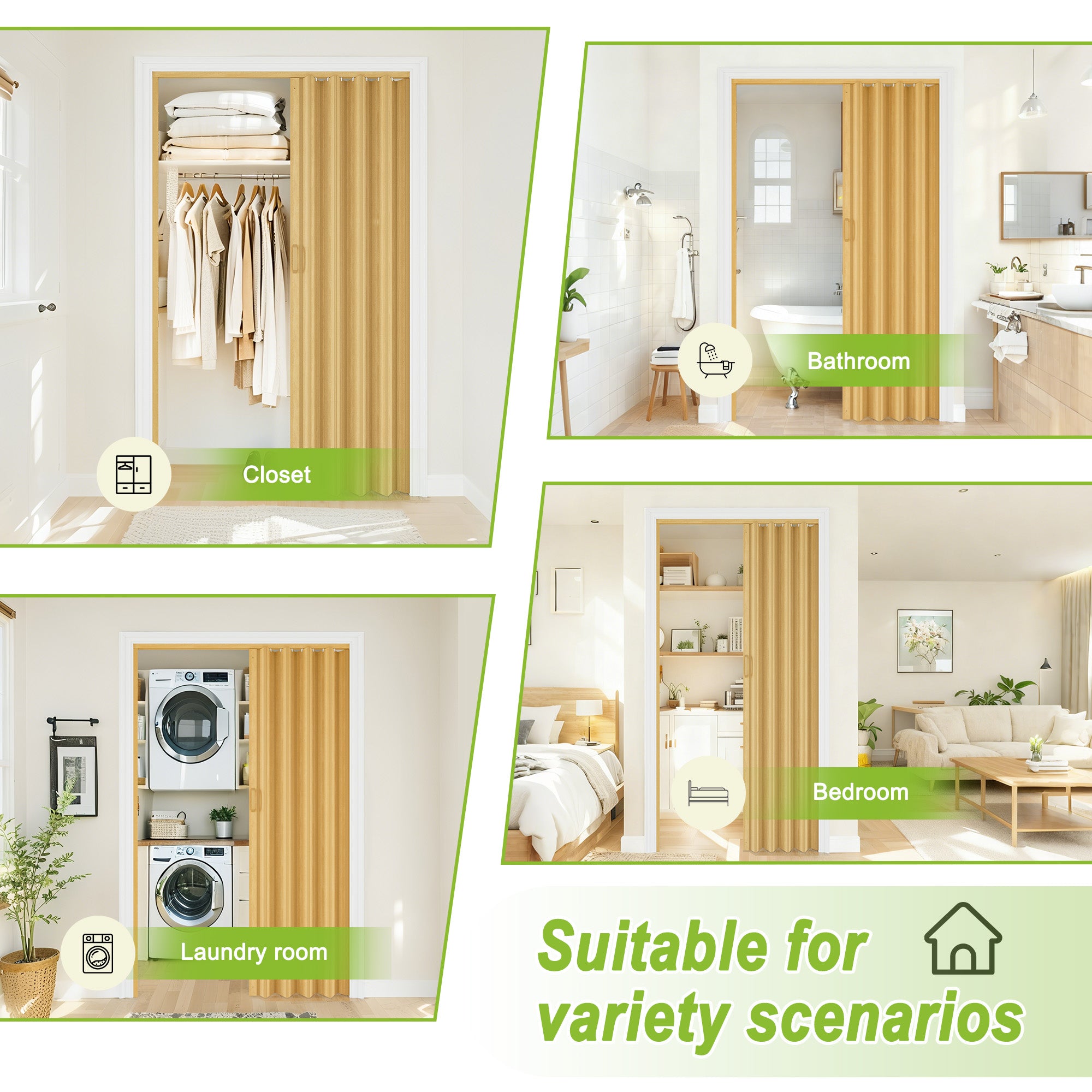 Ark Design Upgrade Single Layer Trimmable Oak Vinyl Accordion Door with Handles and Magnetic Door Lock