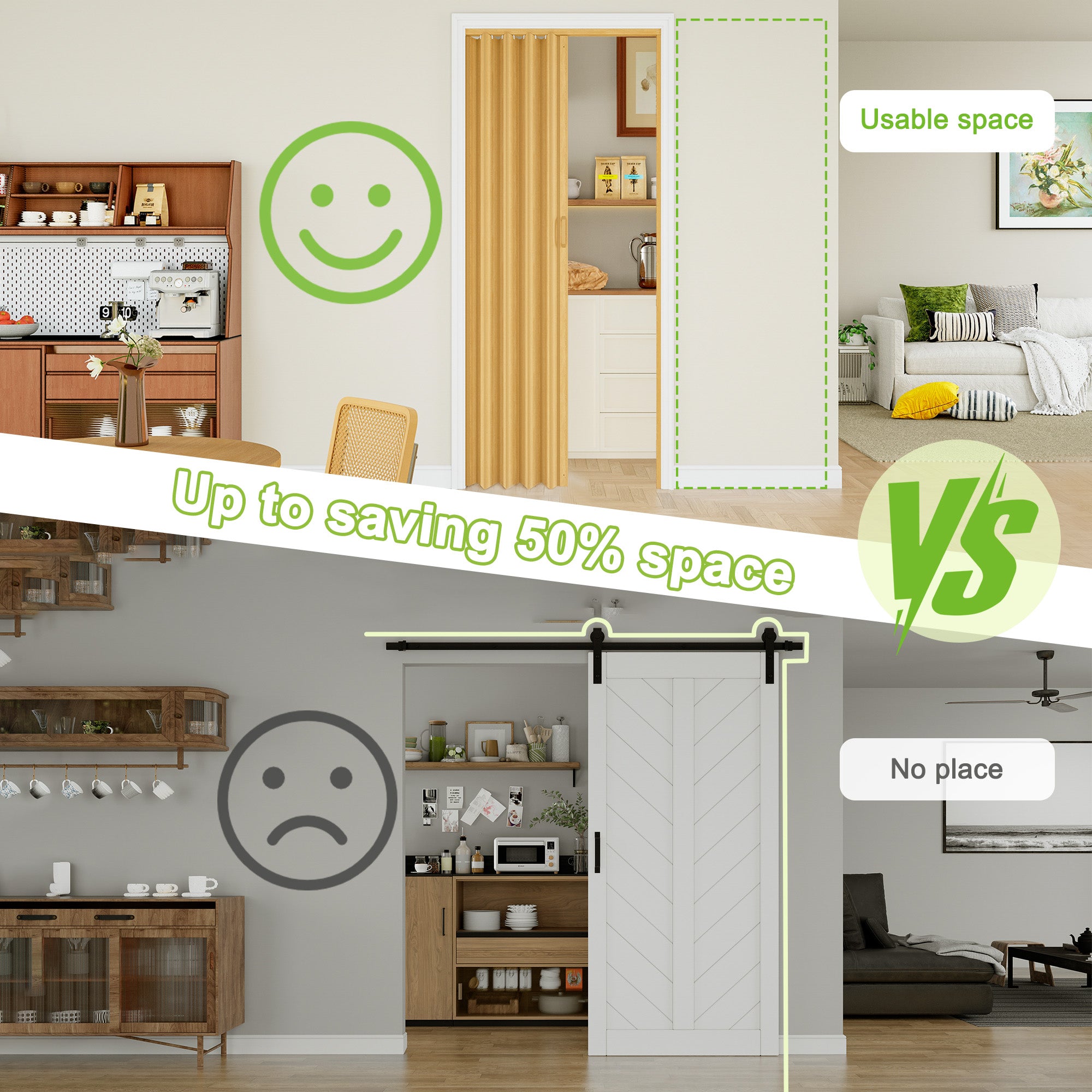 Ark Design Upgrade Single Layer Trimmable Oak Vinyl Accordion Door with Handles and Magnetic Door Lock